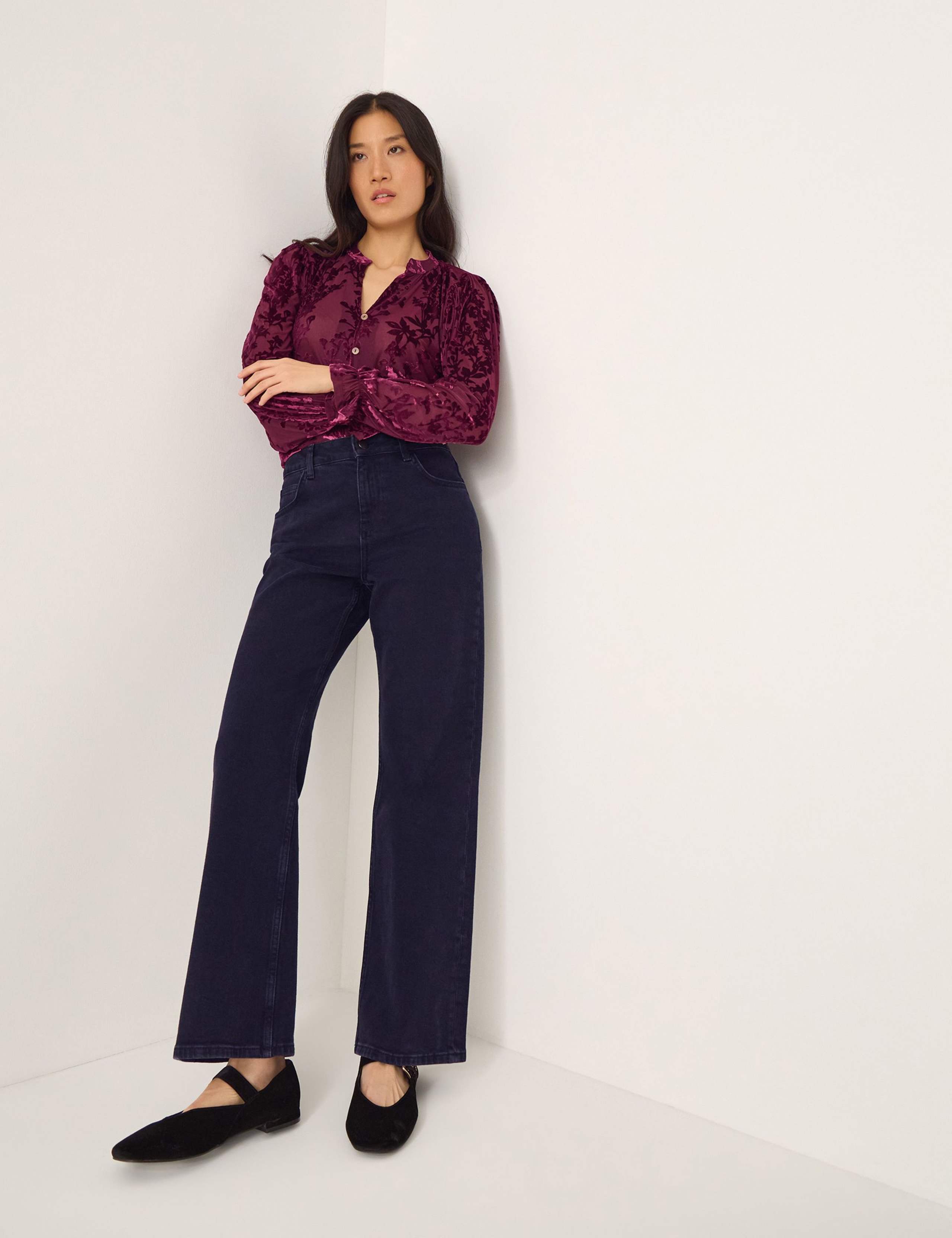 Velvet Floral V-Neck Blouse 2 of 4