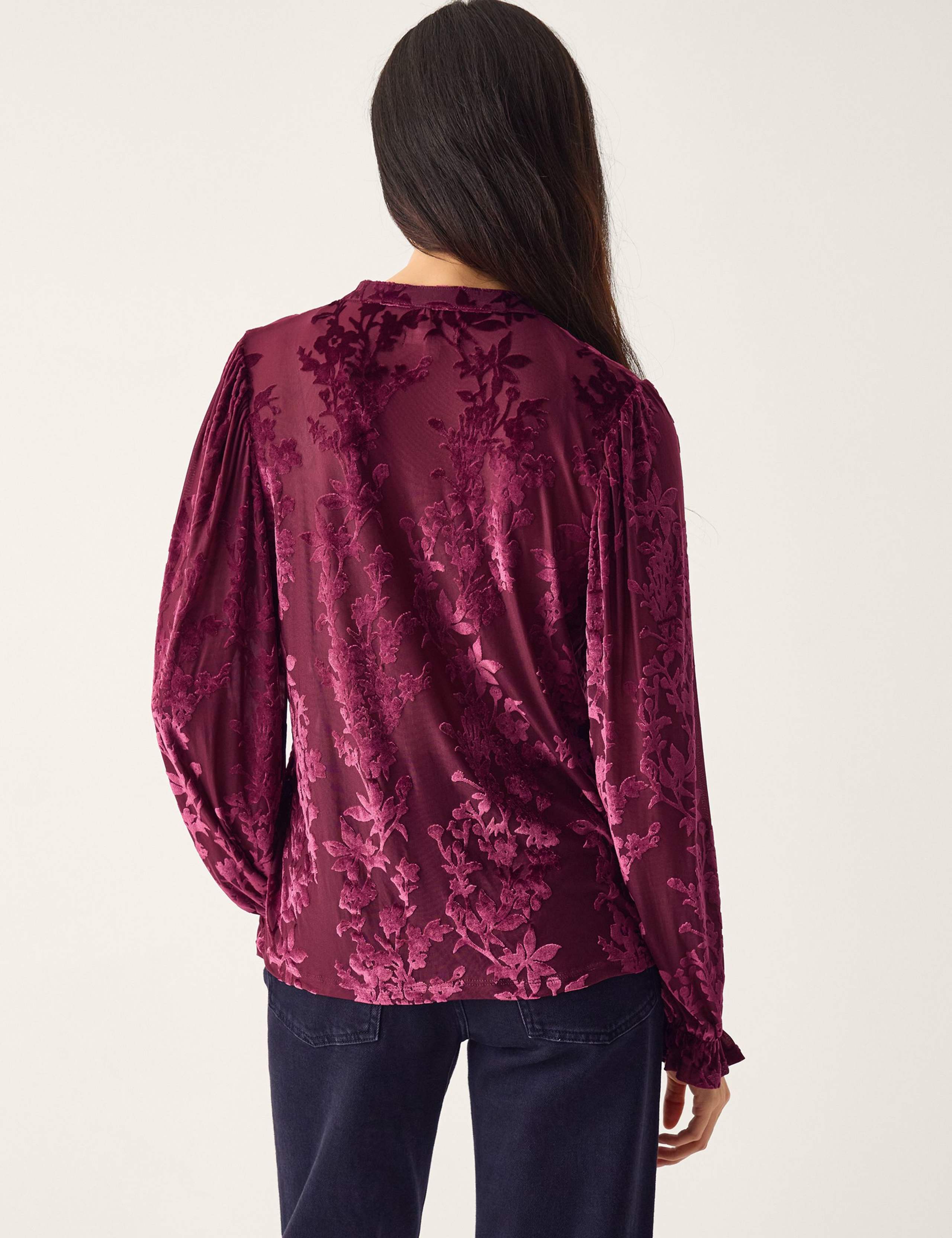 Velvet Floral V-Neck Blouse 3 of 4