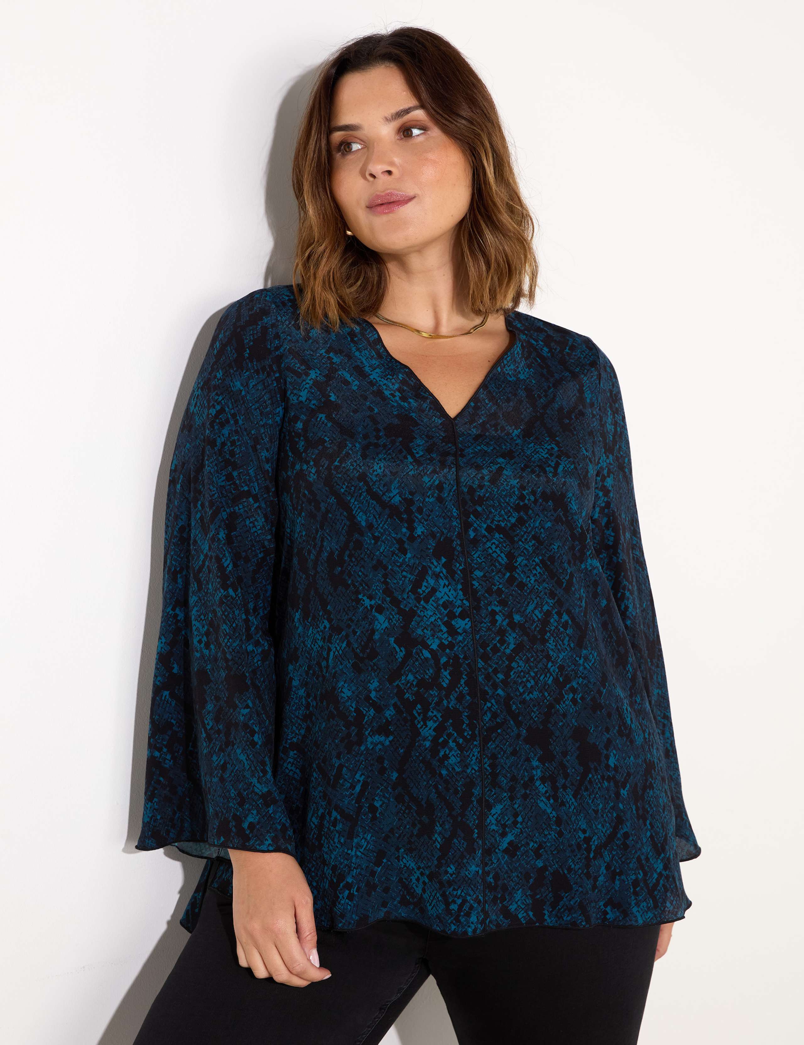 Snake Print V-Neck Blouse 2 of 5