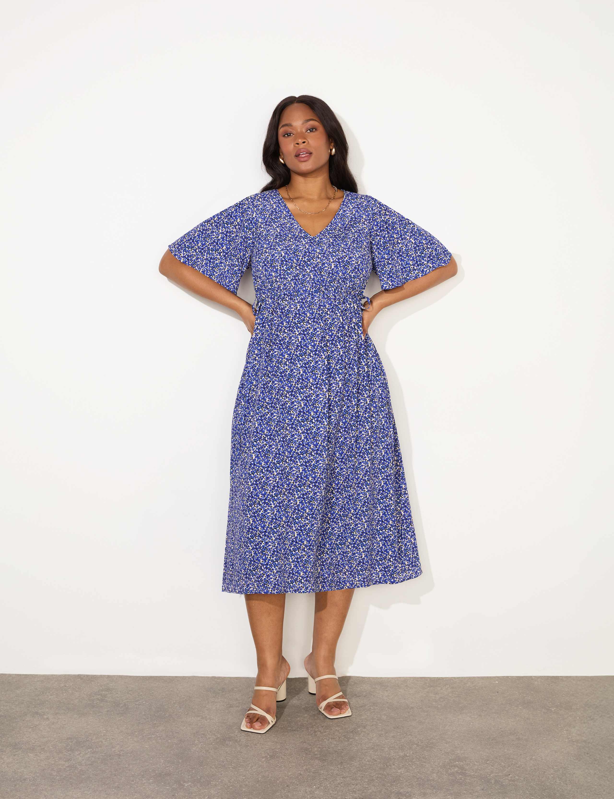 Ditsy Floral V-Neck Midi Waisted Dress 5 of 7