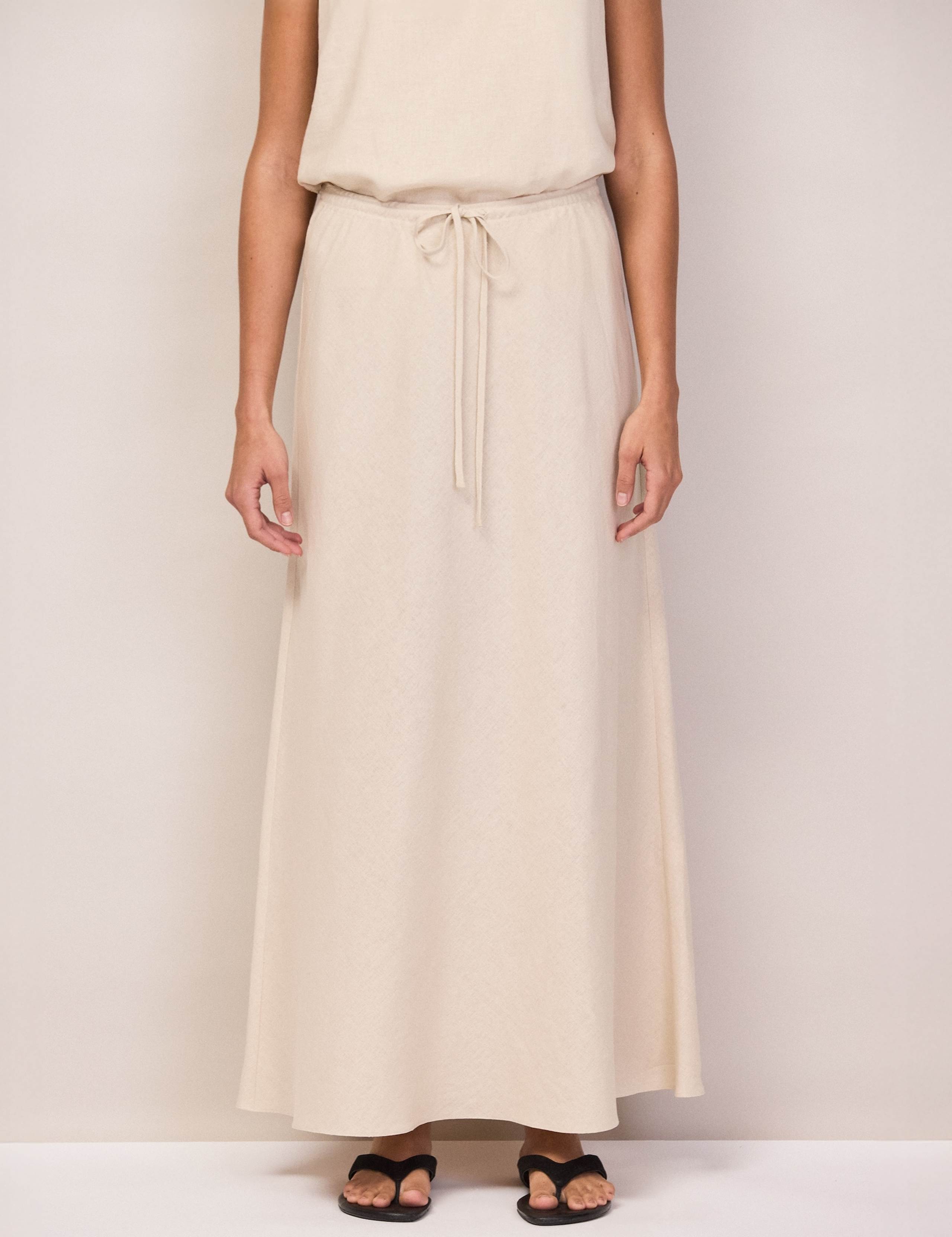 Linen Rich Drawstring Maxi Slip Skirt 2 of 4