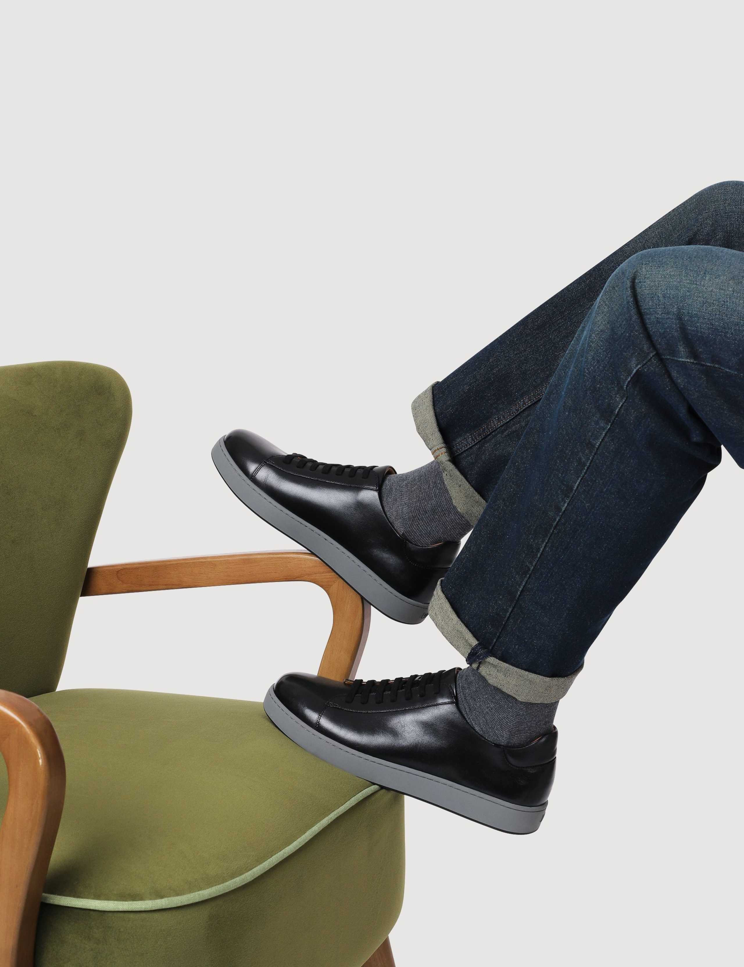 Wide Fit Leather Lace Up Trainers 1 of 7