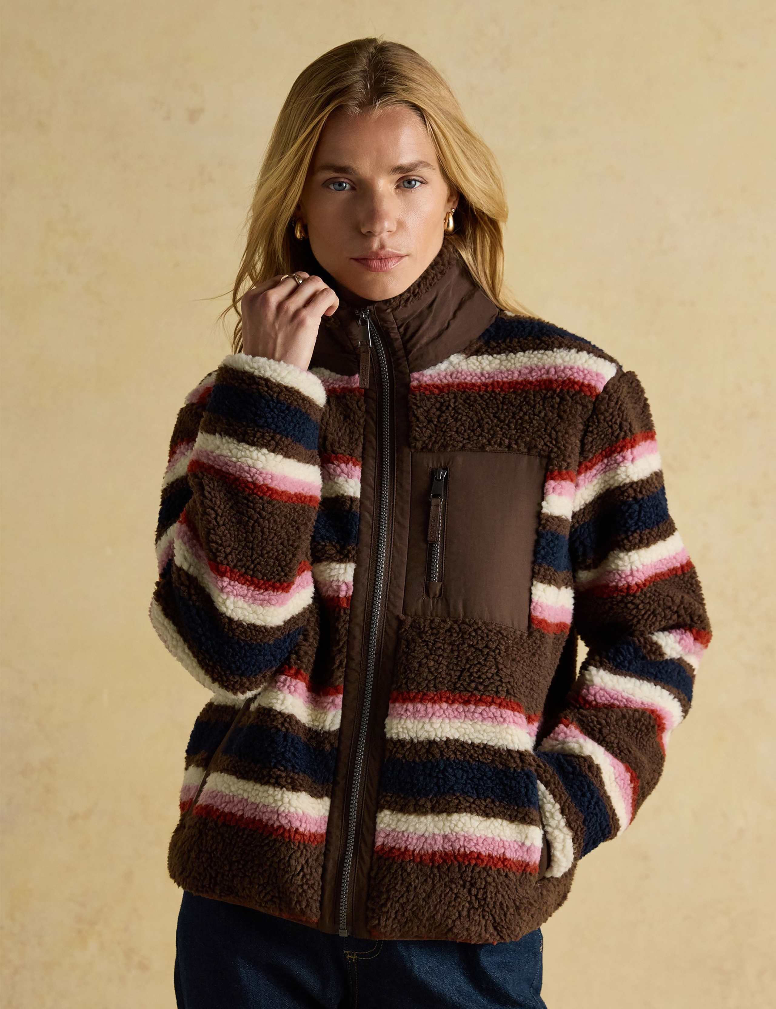 Borg Striped Funnel Neck Jacket 1 of 11