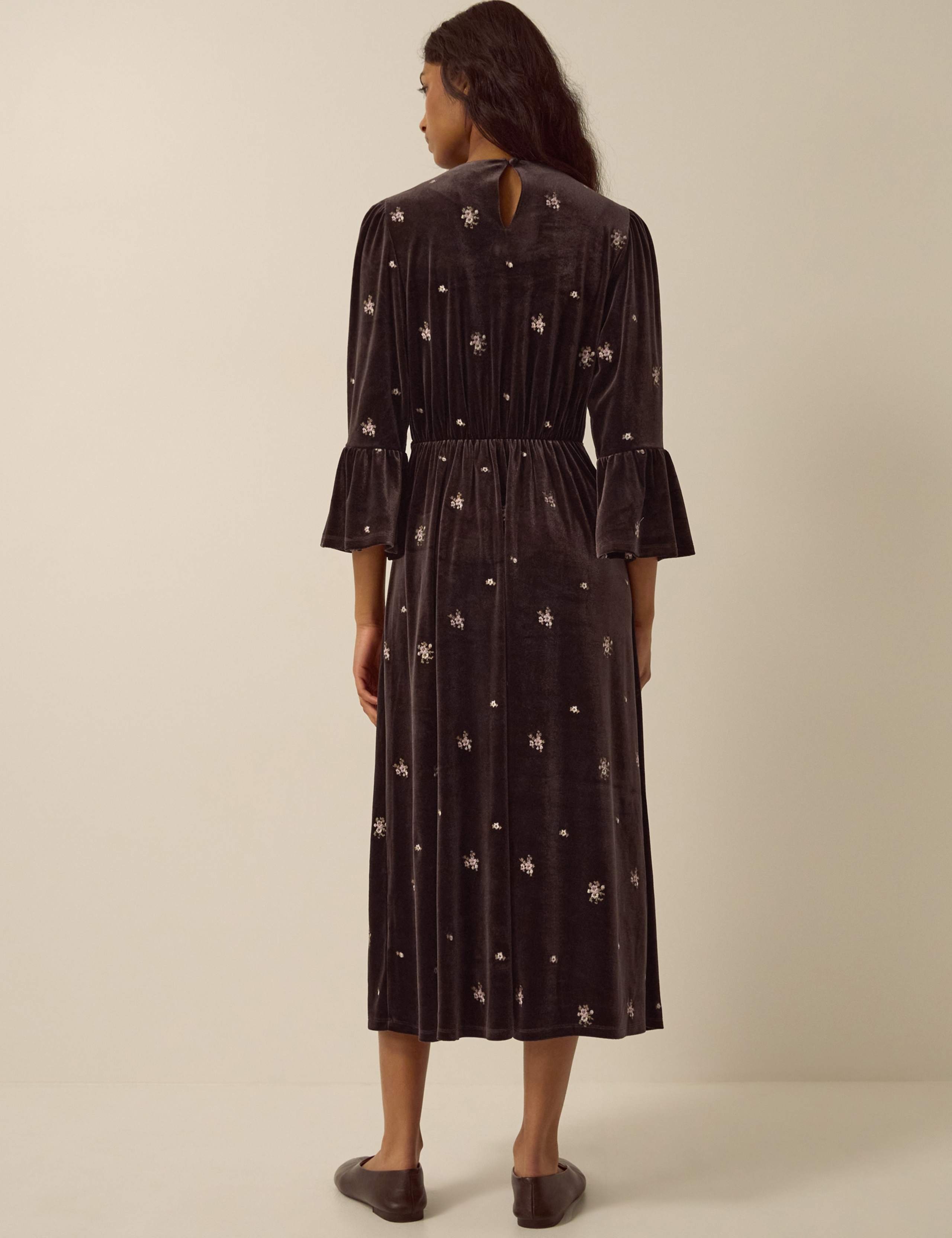 Velvet Embroidered Crew Neck Midi Dress 2 of 4