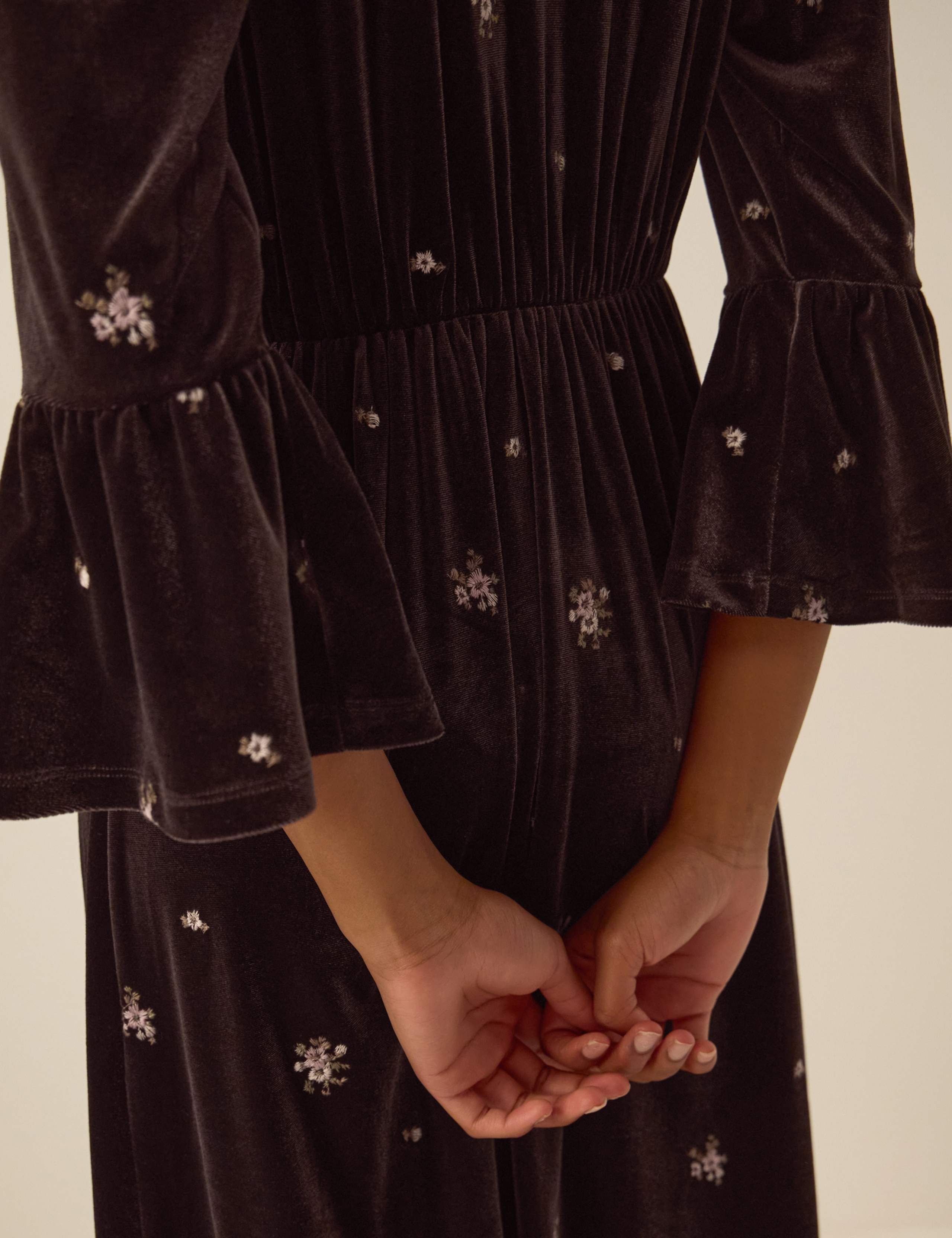 Velvet Embroidered Crew Neck Midi Dress 4 of 4