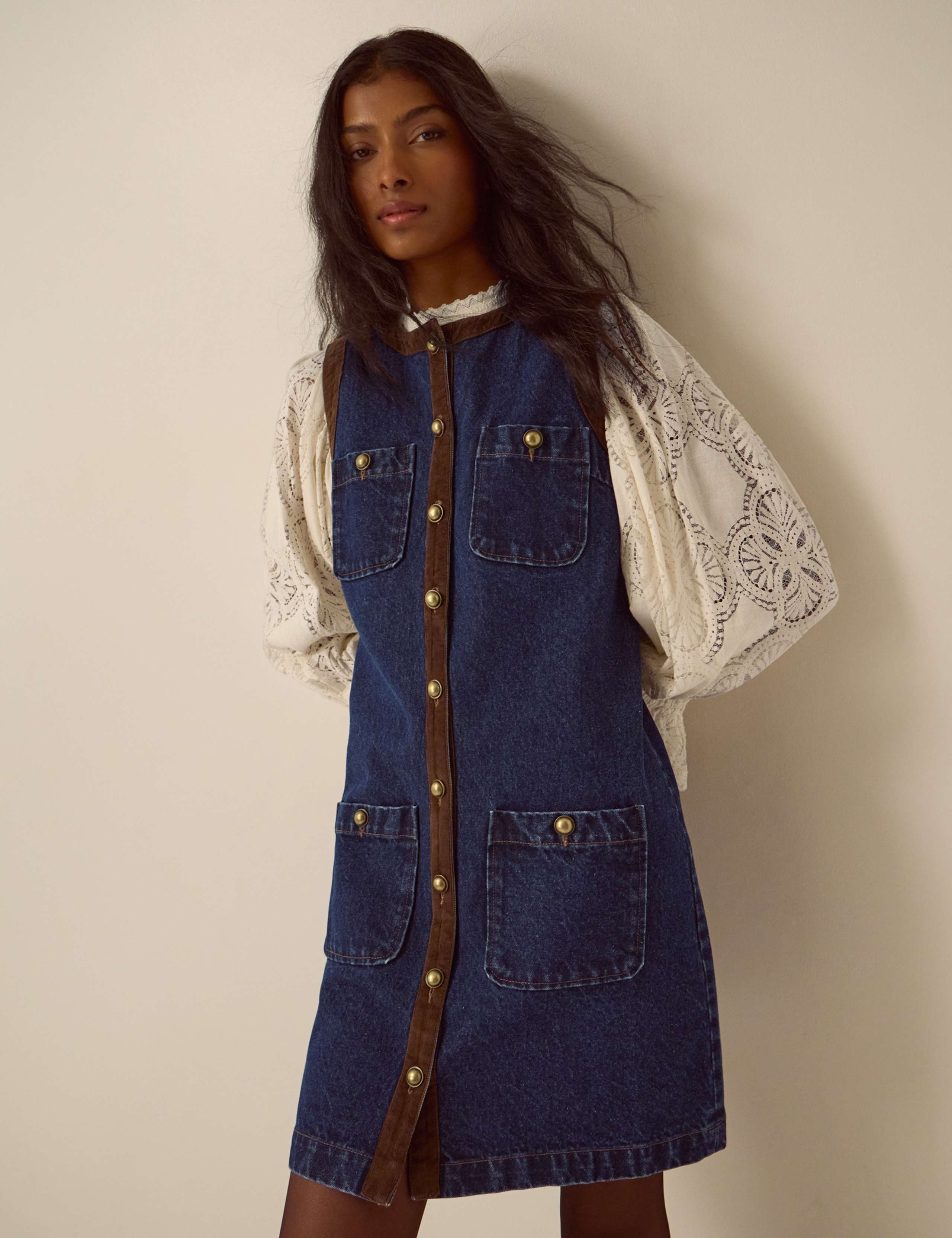 Denim Round Neck Midi Dress 2 of 4