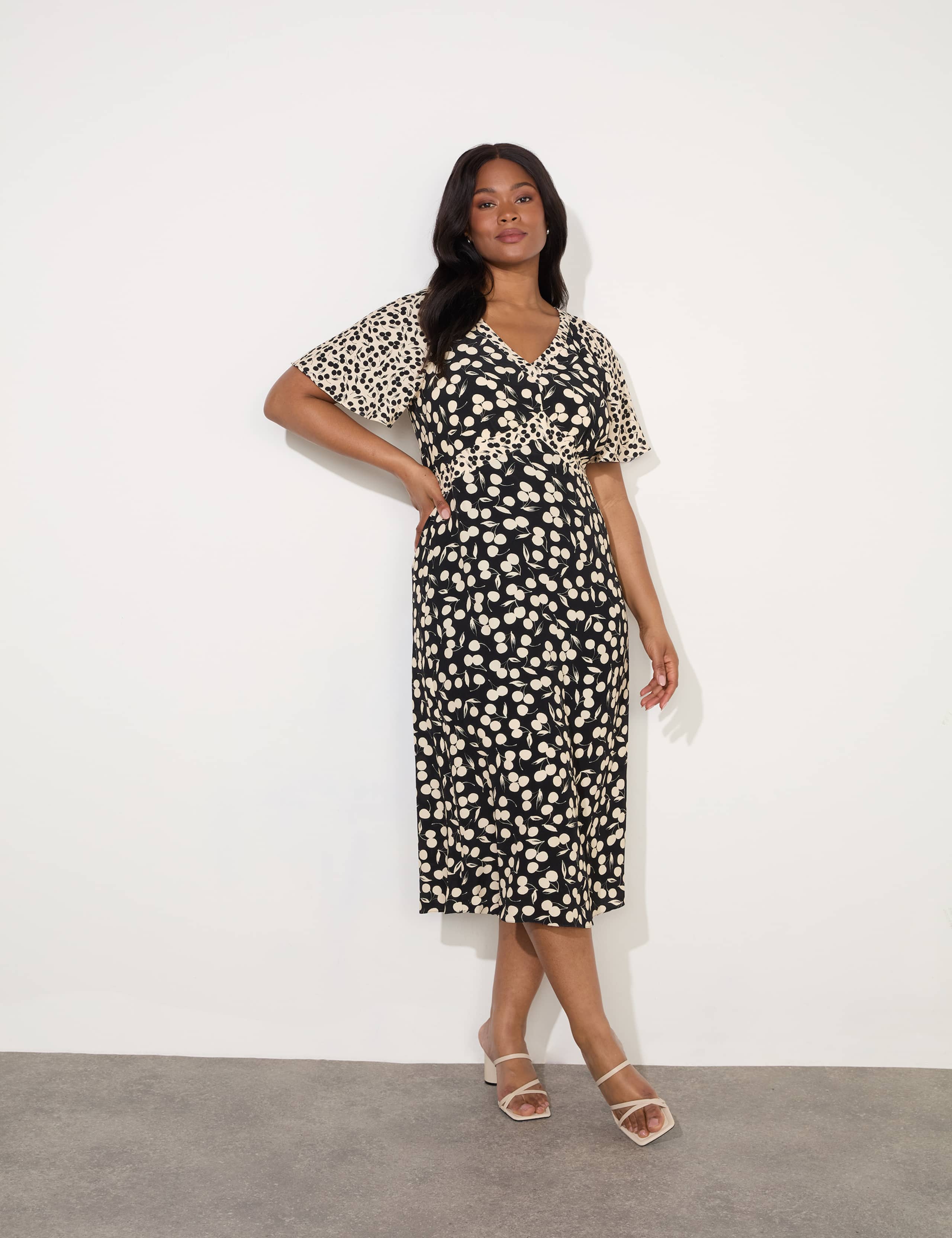 Cherry Print V-Neck Midaxi Tea Dress 2 of 7