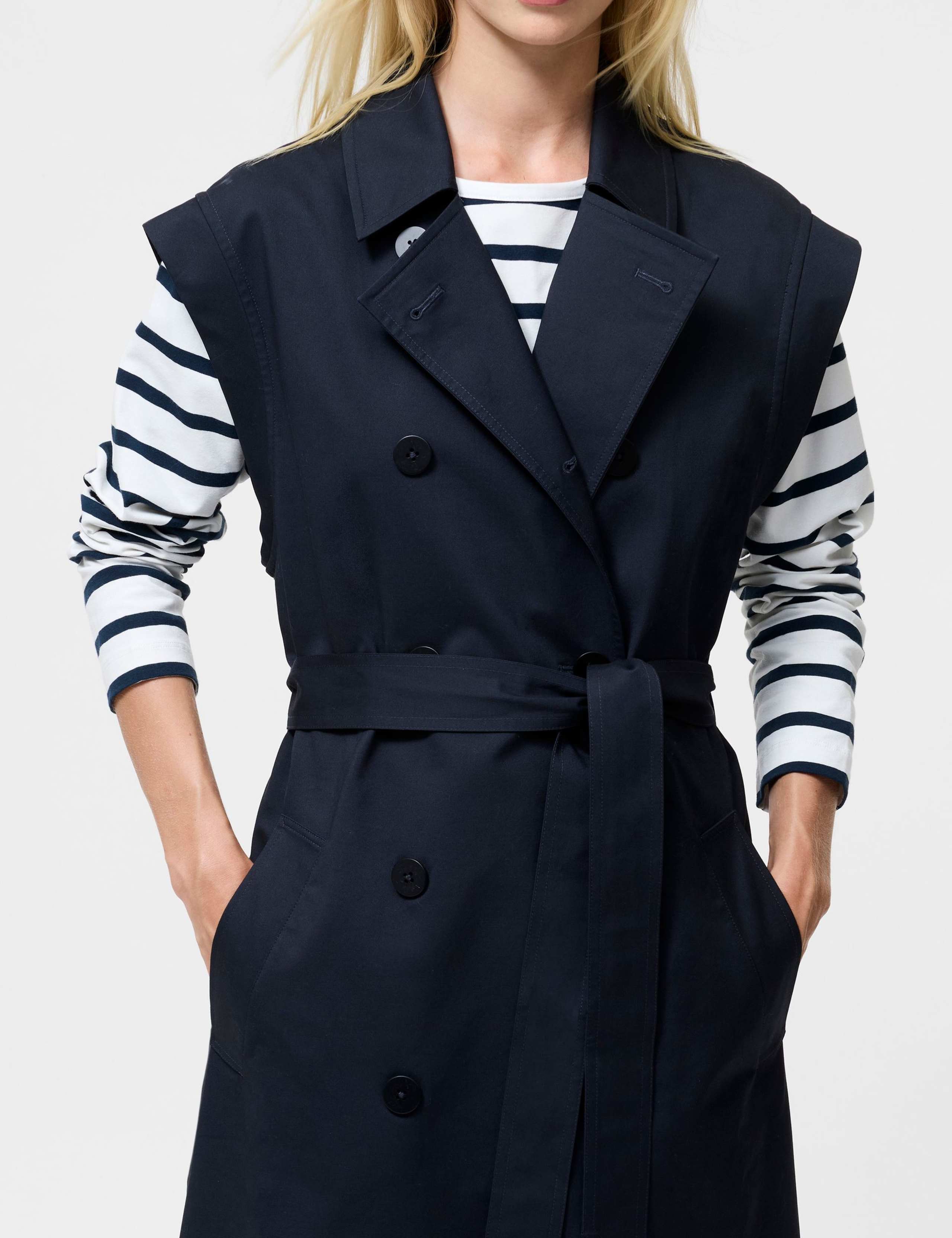 Sleeveless Double Breasted Long Trench Coat 3 of 3