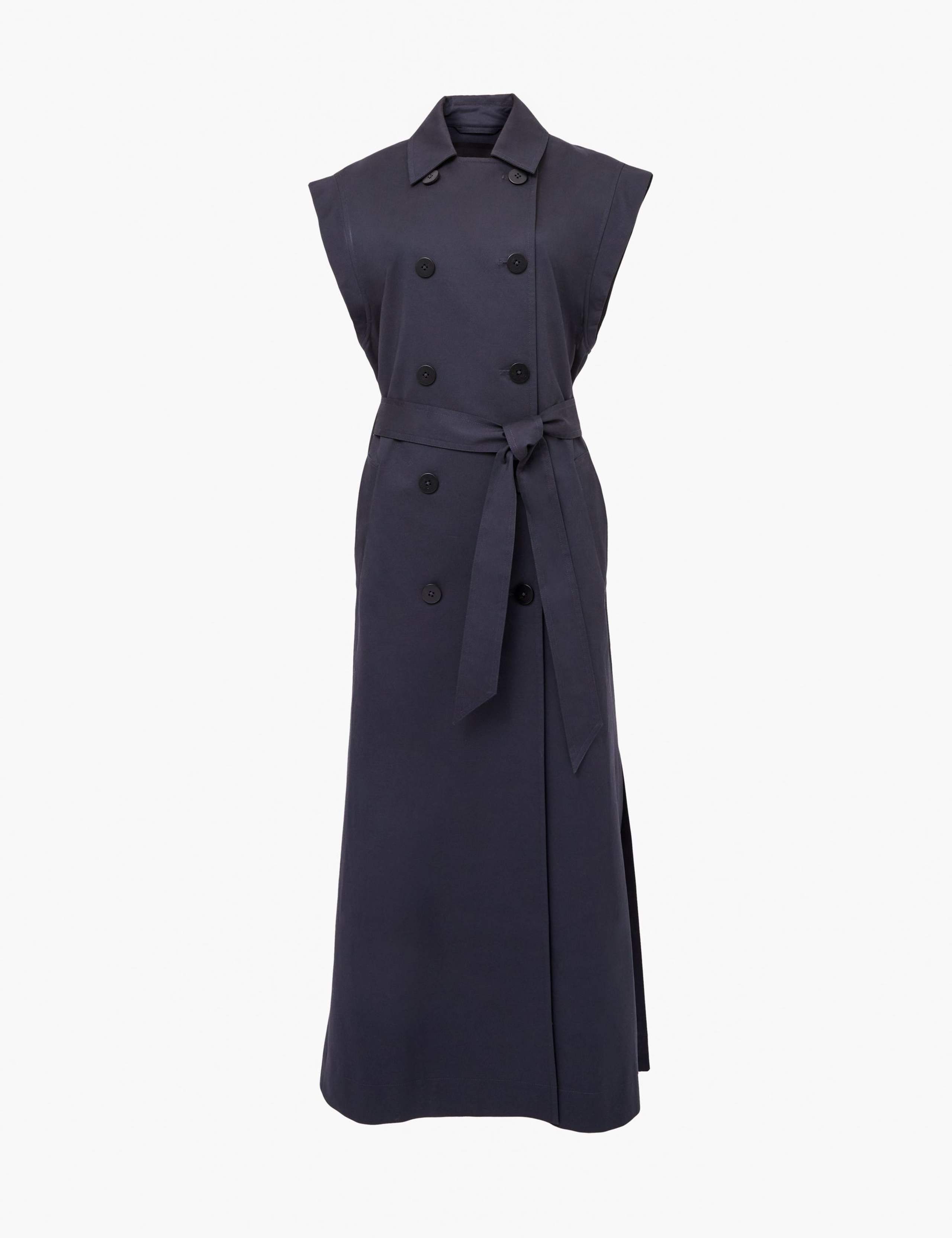 Sleeveless Double Breasted Long Trench Coat 2 of 3