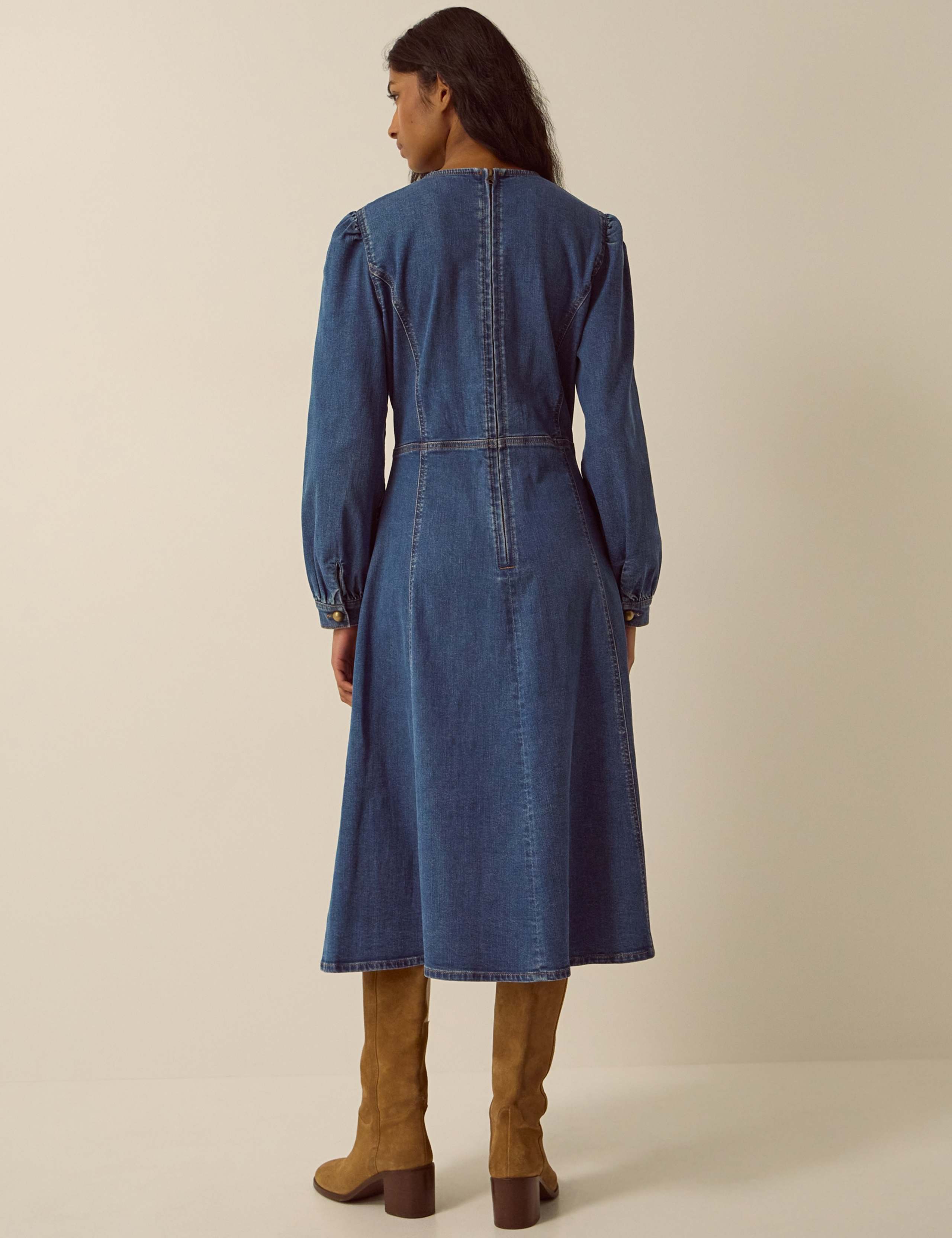 Denim Round Neck Midi Dress 2 of 4