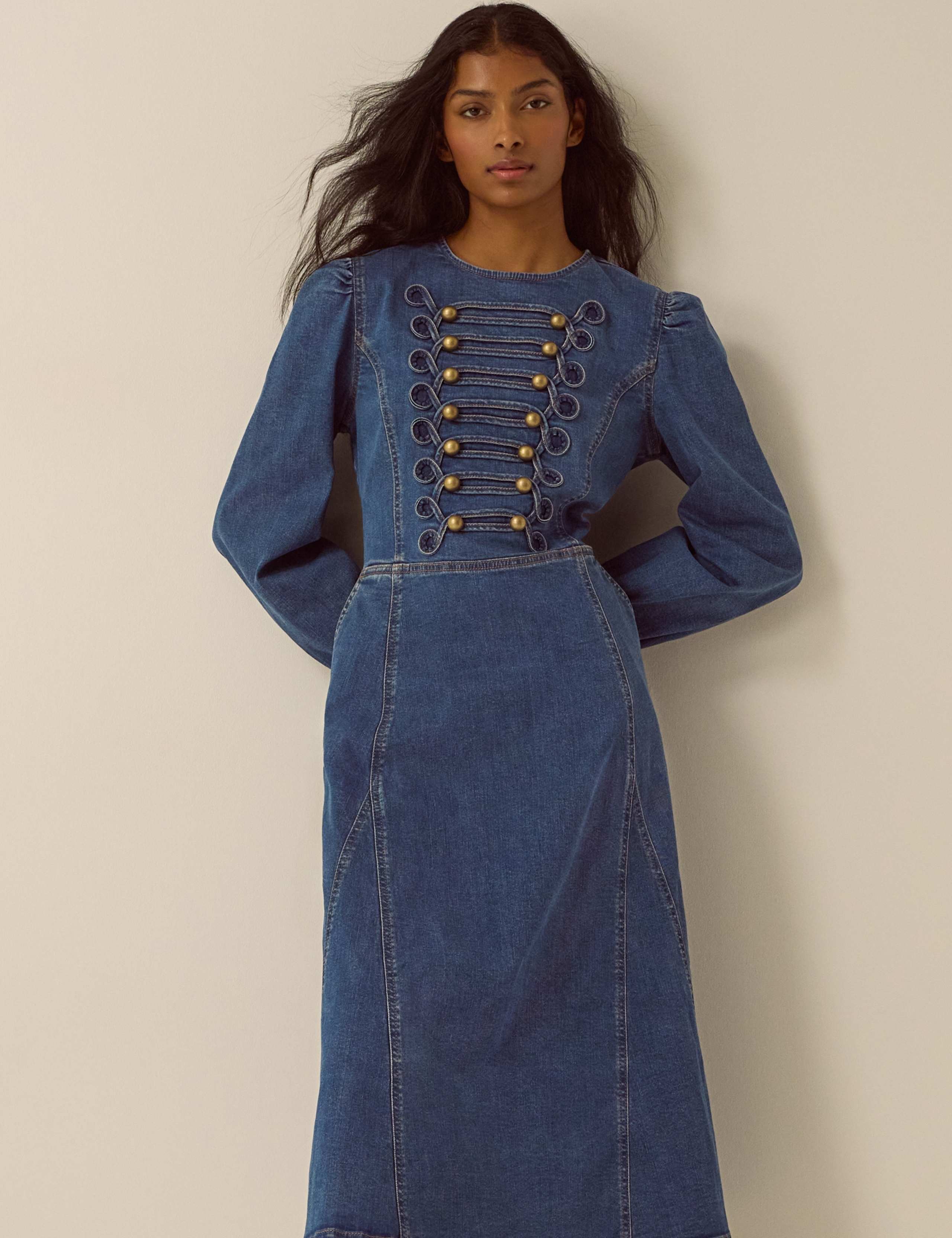 Denim Round Neck Midi Dress 3 of 4