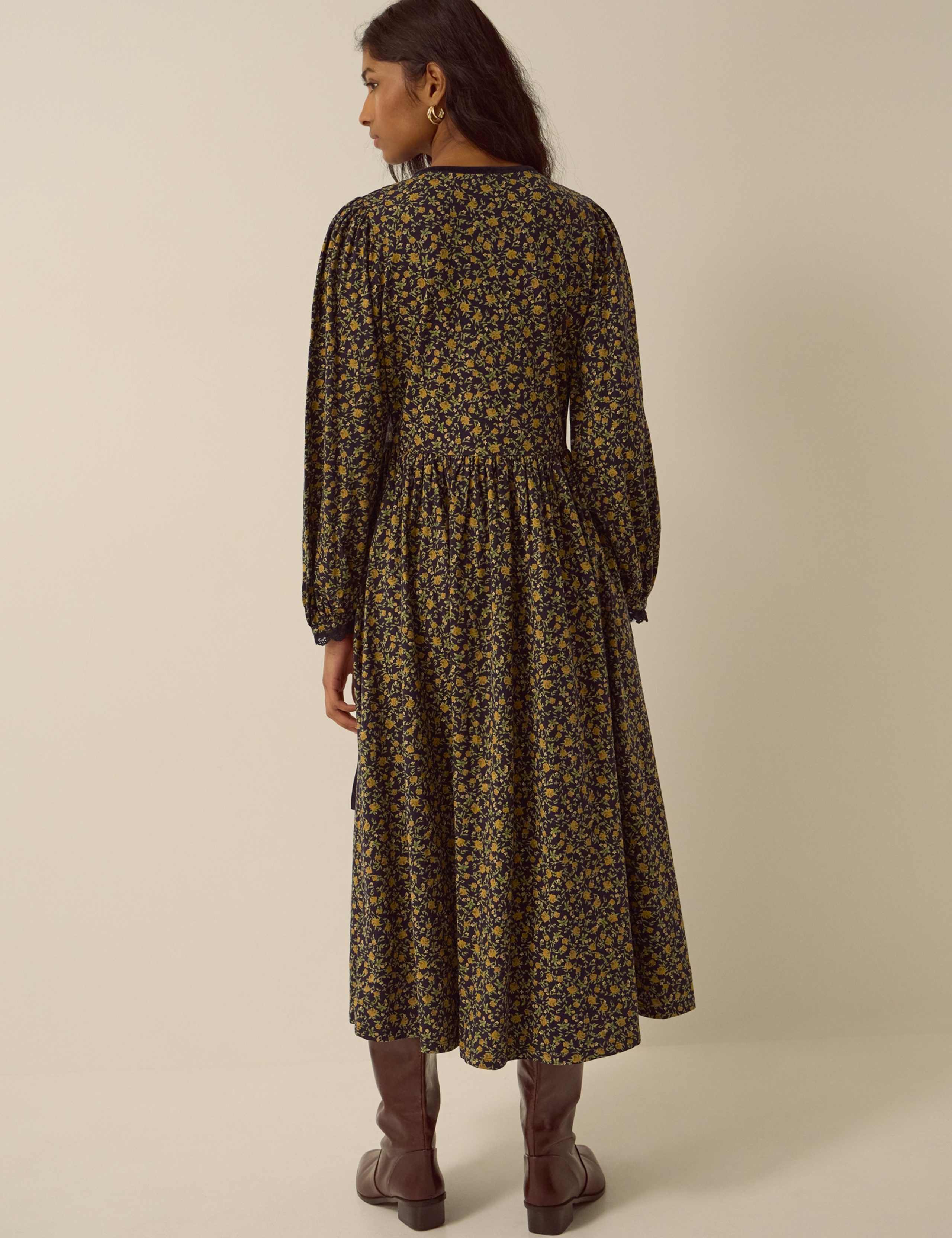 Pure Cotton Printed V Neck Midi Smock Dress 2 of 4