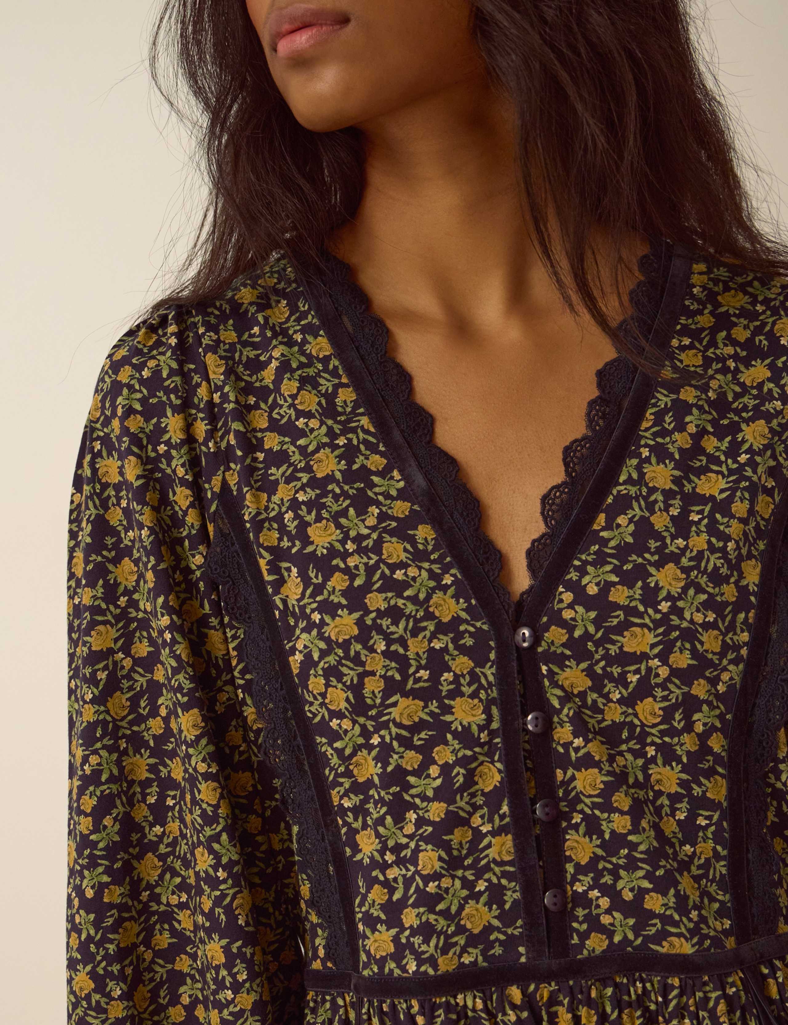 Pure Cotton Printed V Neck Midi Smock Dress 4 of 4