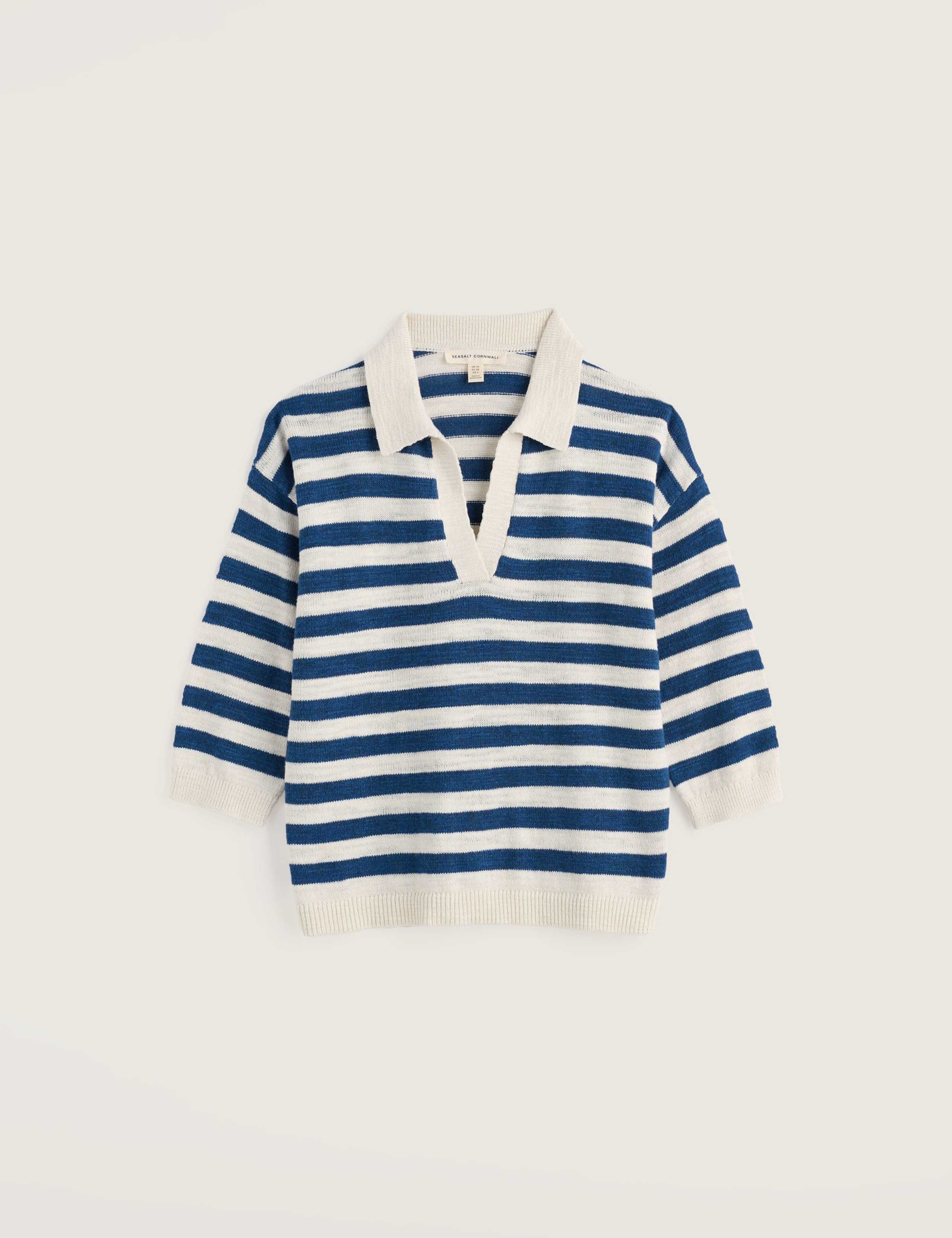 Striped Collared Relaxed Jumper with Linen 2 of 5