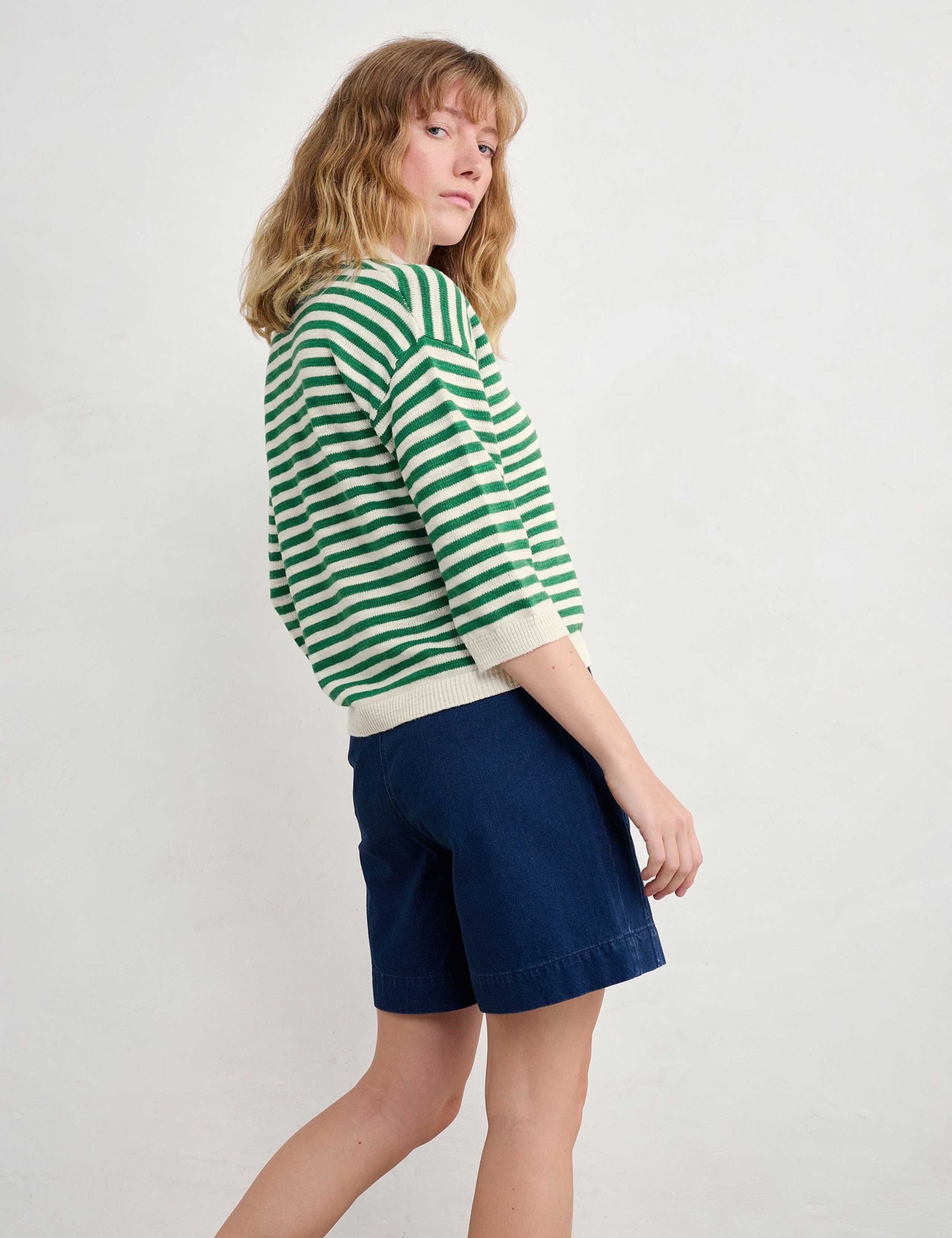 Striped Collared Relaxed Jumper with Linen 4 of 4