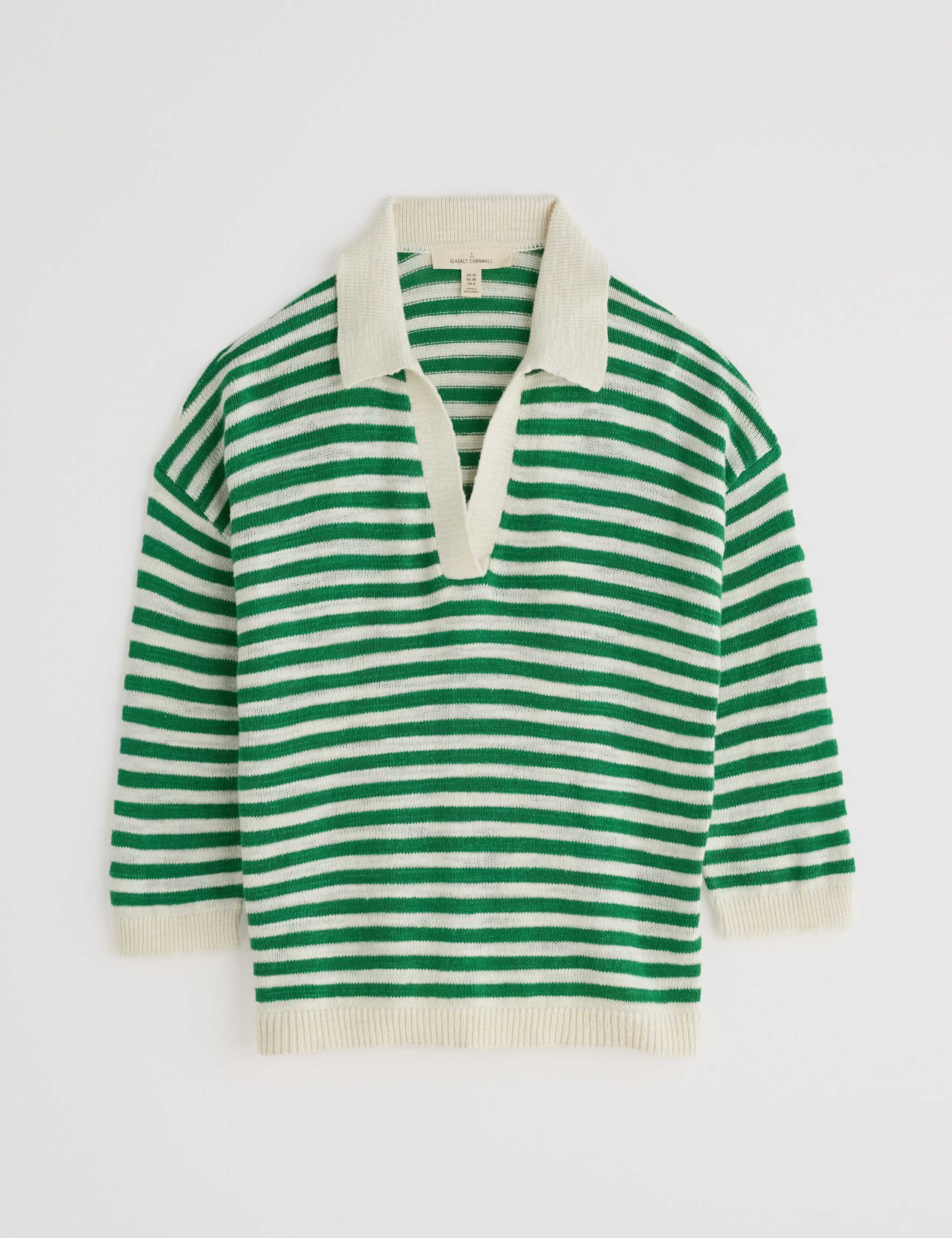 Striped Collared Relaxed Jumper with Linen 2 of 4