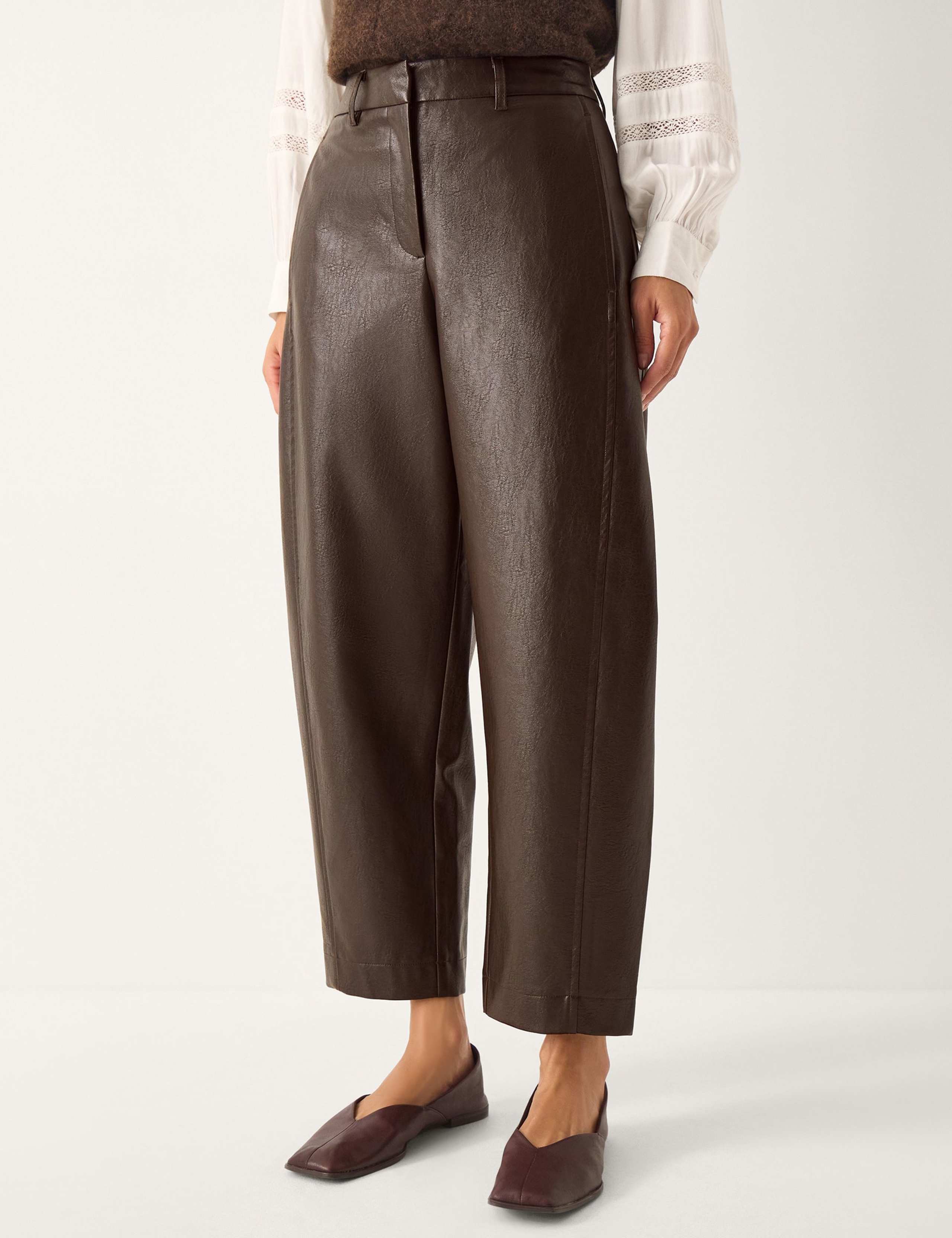 Faux Leather Barrel Leg Trousers 1 of 3