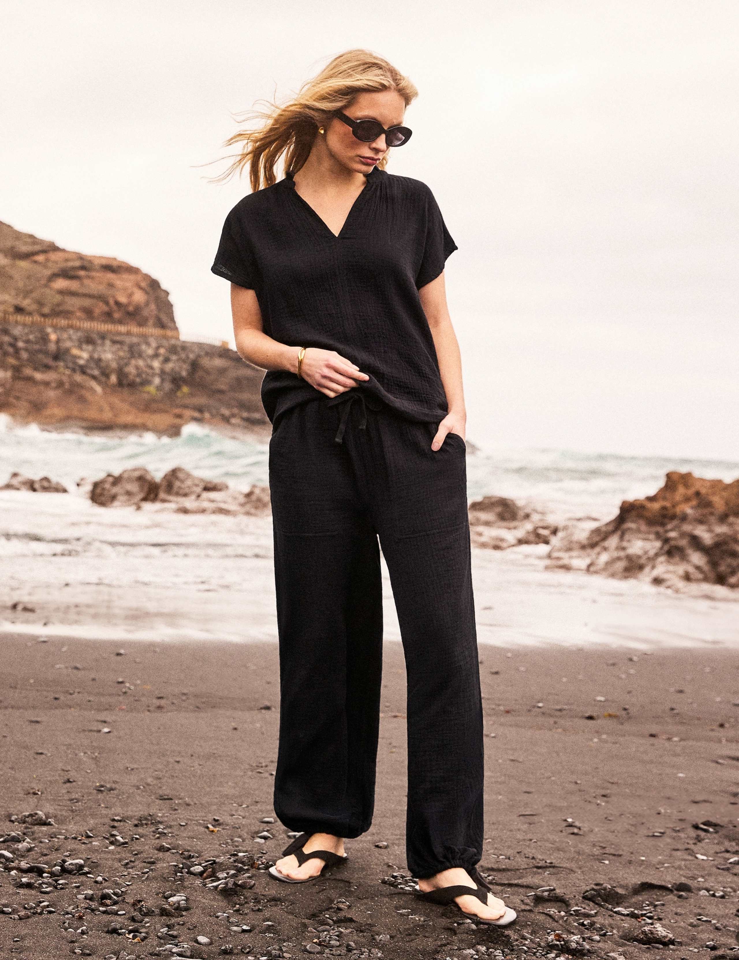 Pure Cotton Textured Relaxed Cuffed Trousers 1 of 8