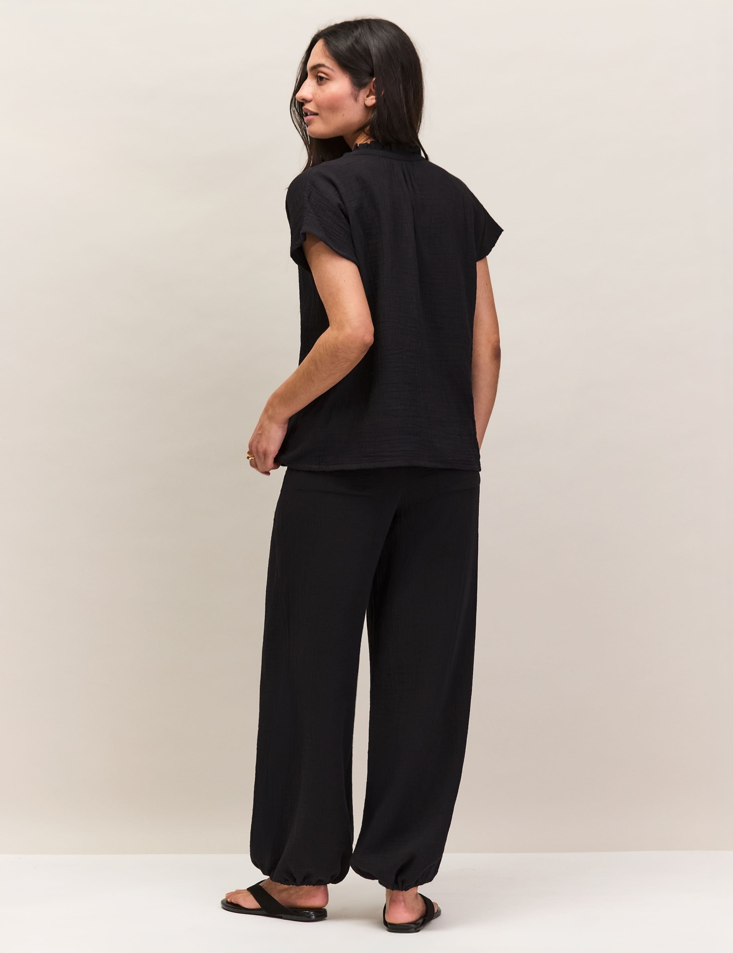 Pure Cotton Textured Relaxed Cuffed Trousers 3 of 8