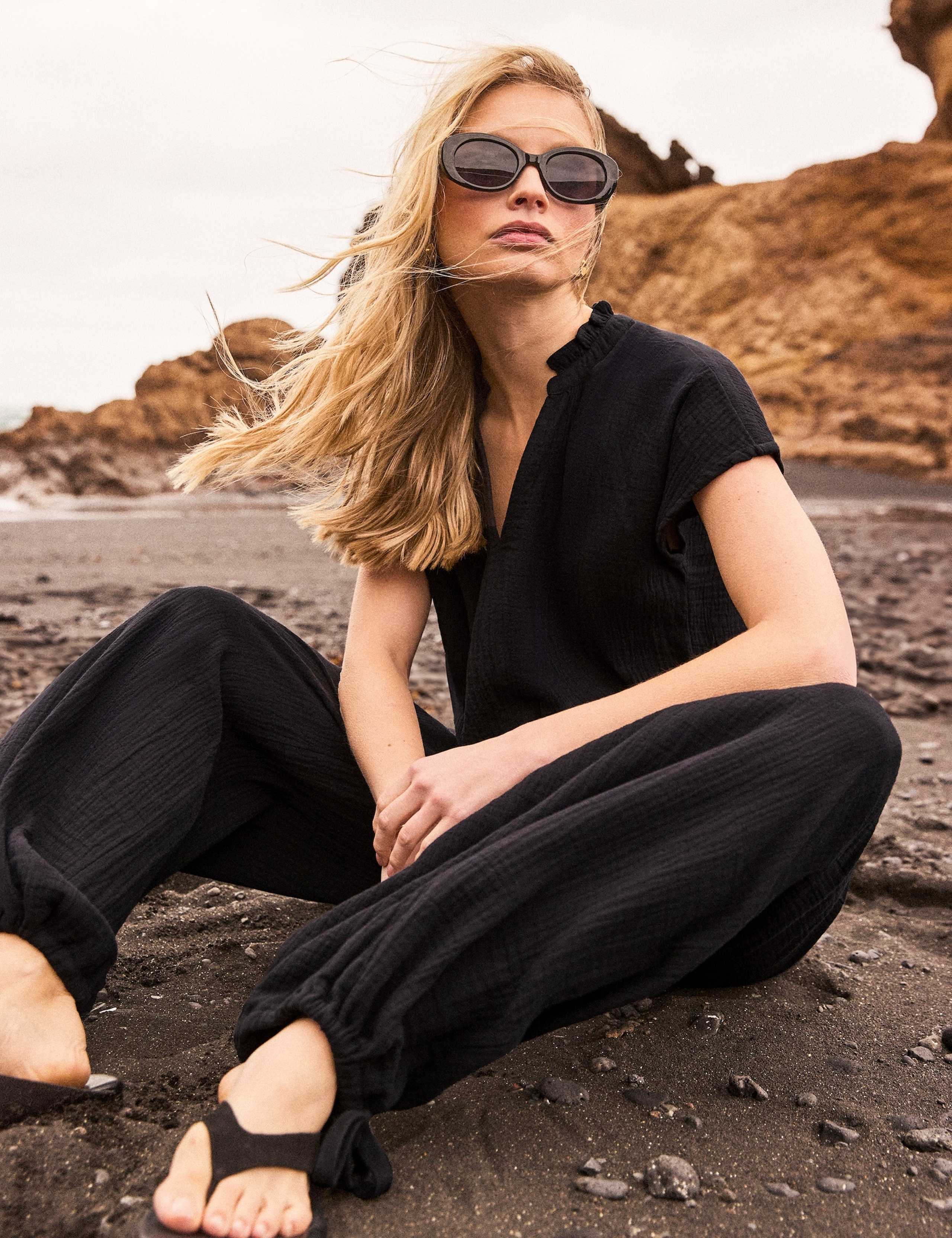 Pure Cotton Textured Relaxed Cuffed Trousers 4 of 8