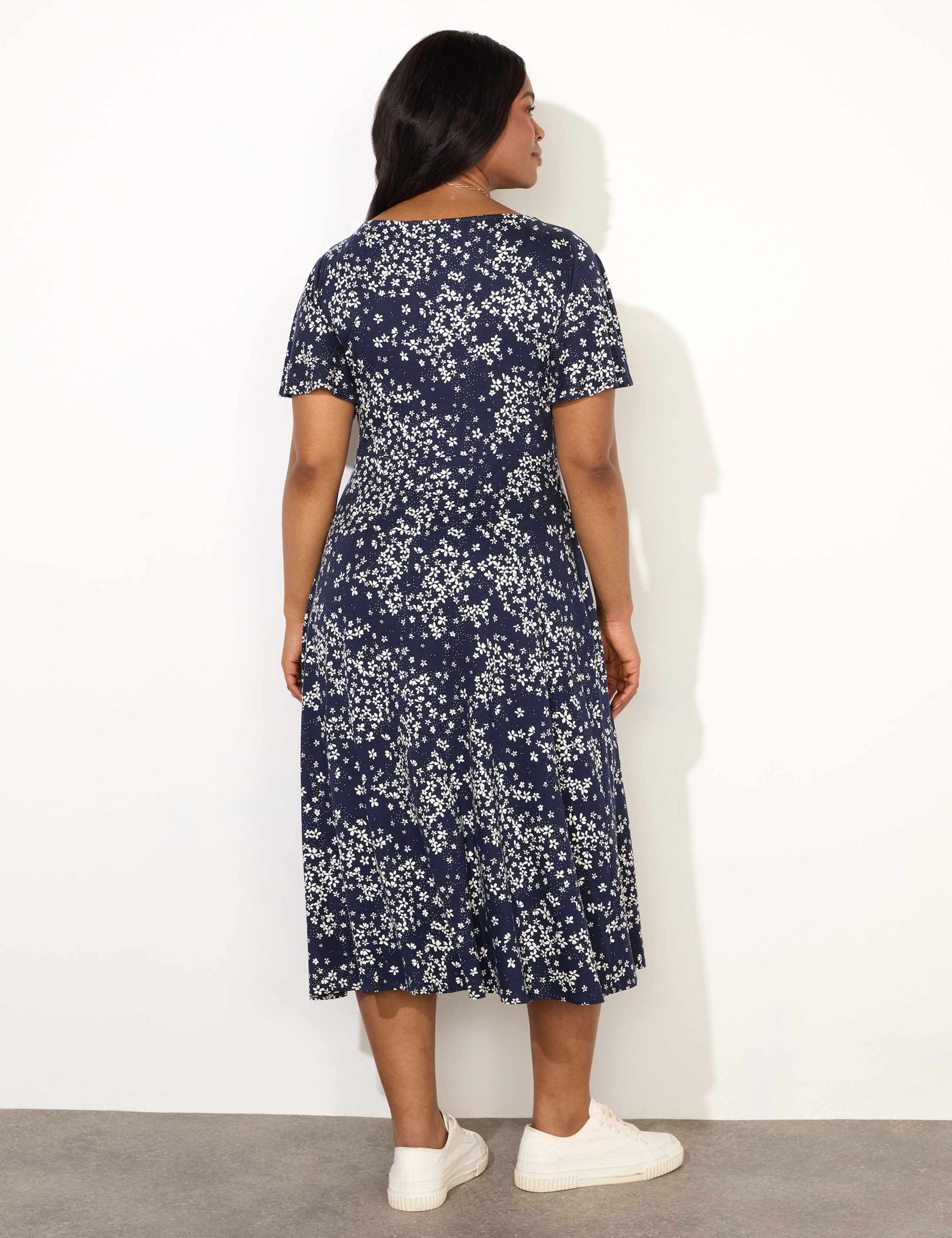 Jersey Ditsy Floral V-Neck Midi Wrap Dress 2 of 3