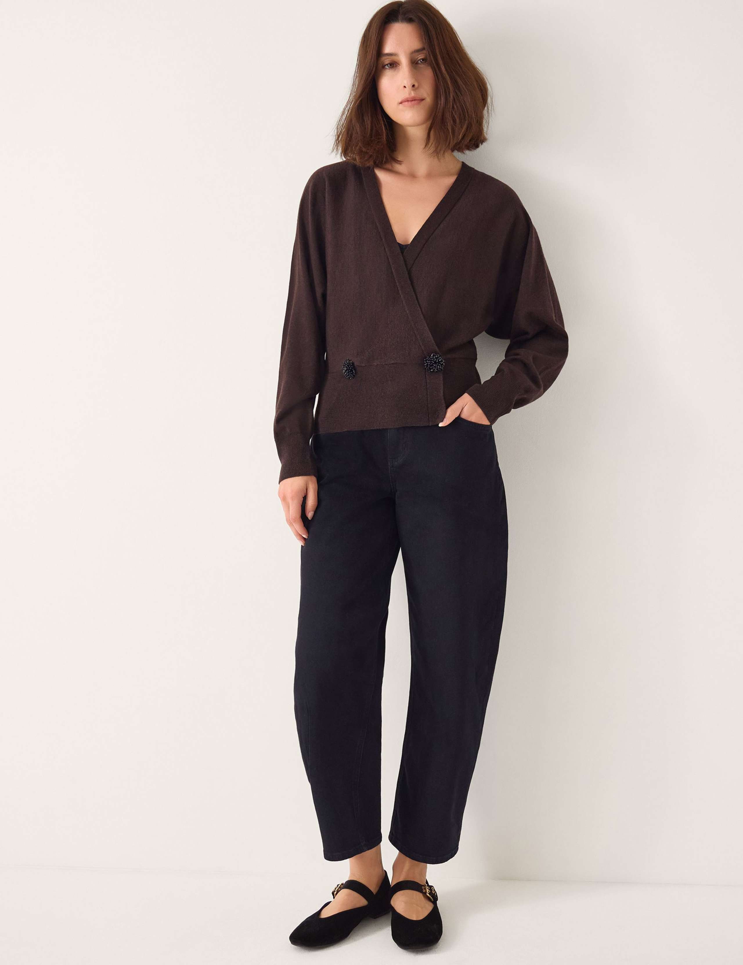 Embellished V-Neck Mock Wrap Cardigan 1 of 4