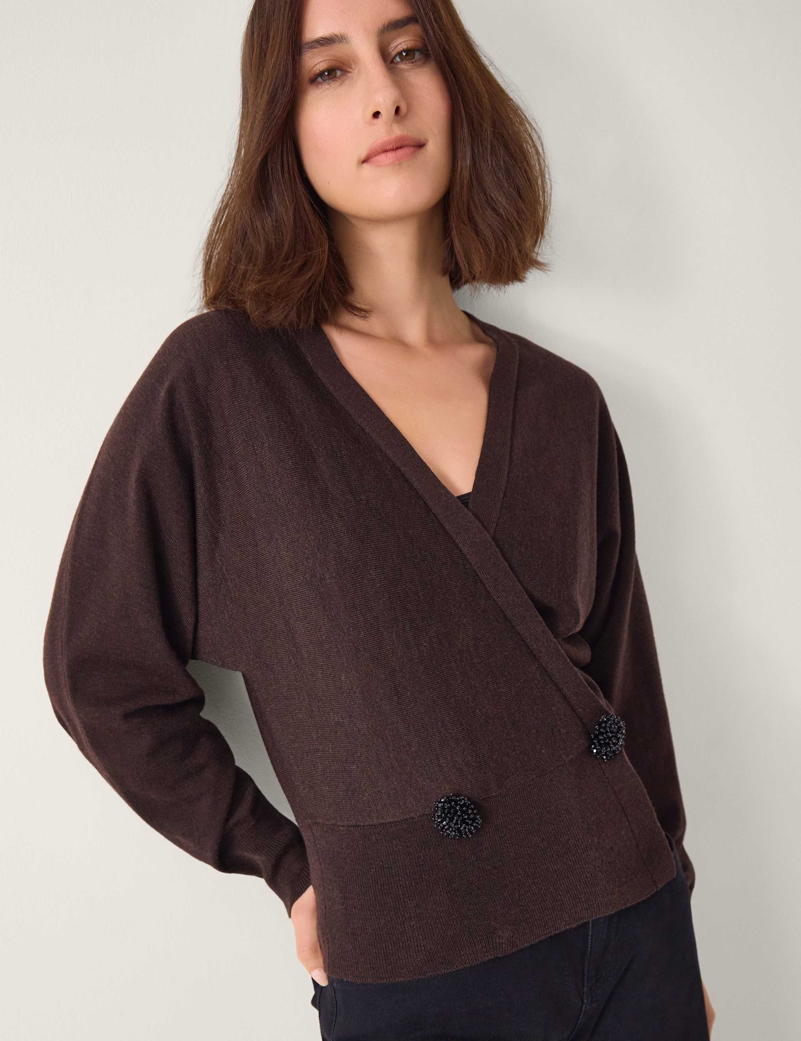 Embellished V-Neck Mock Wrap Cardigan 2 of 4