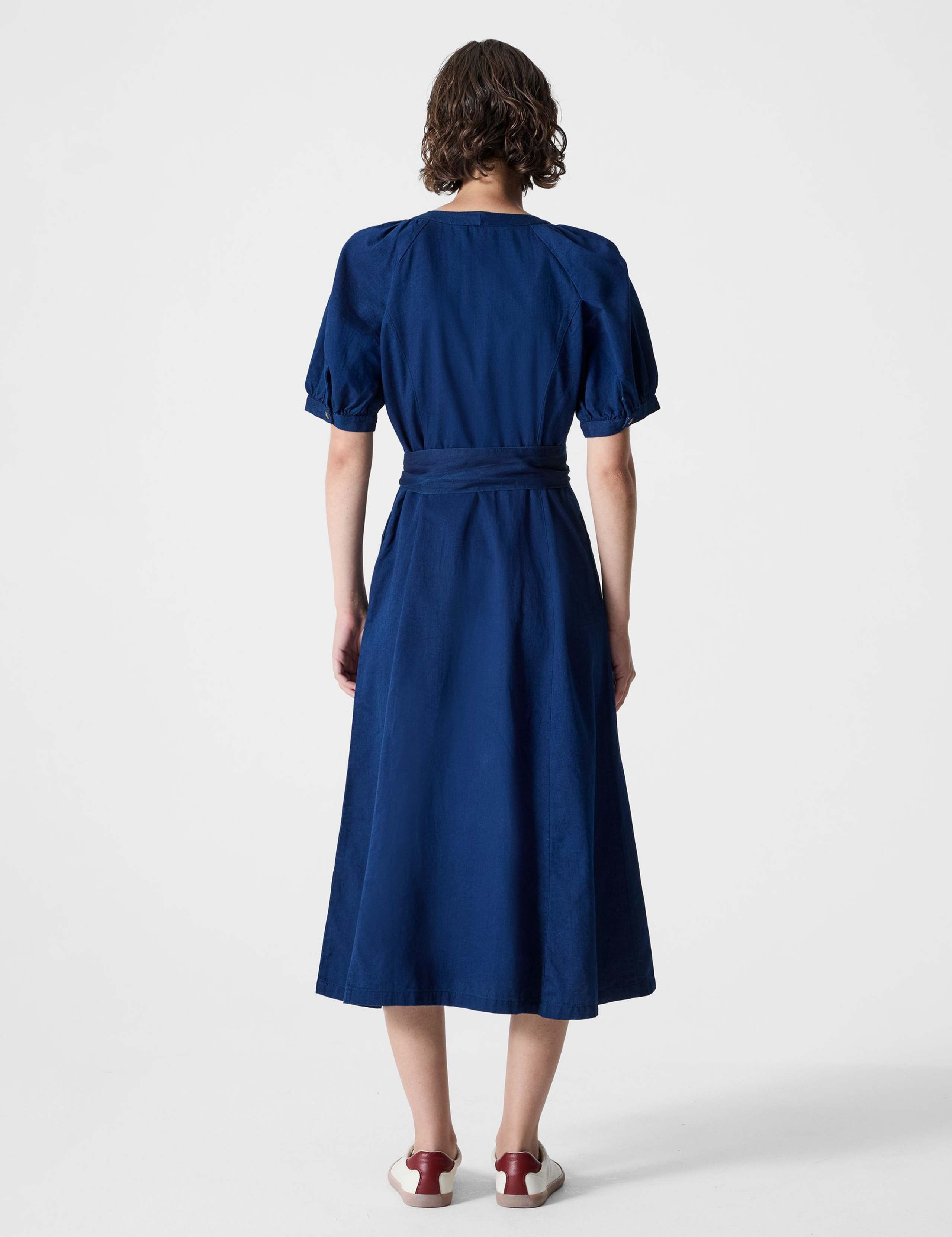 Pure Cotton V-Neck Midi Waisted Dress 3 of 3