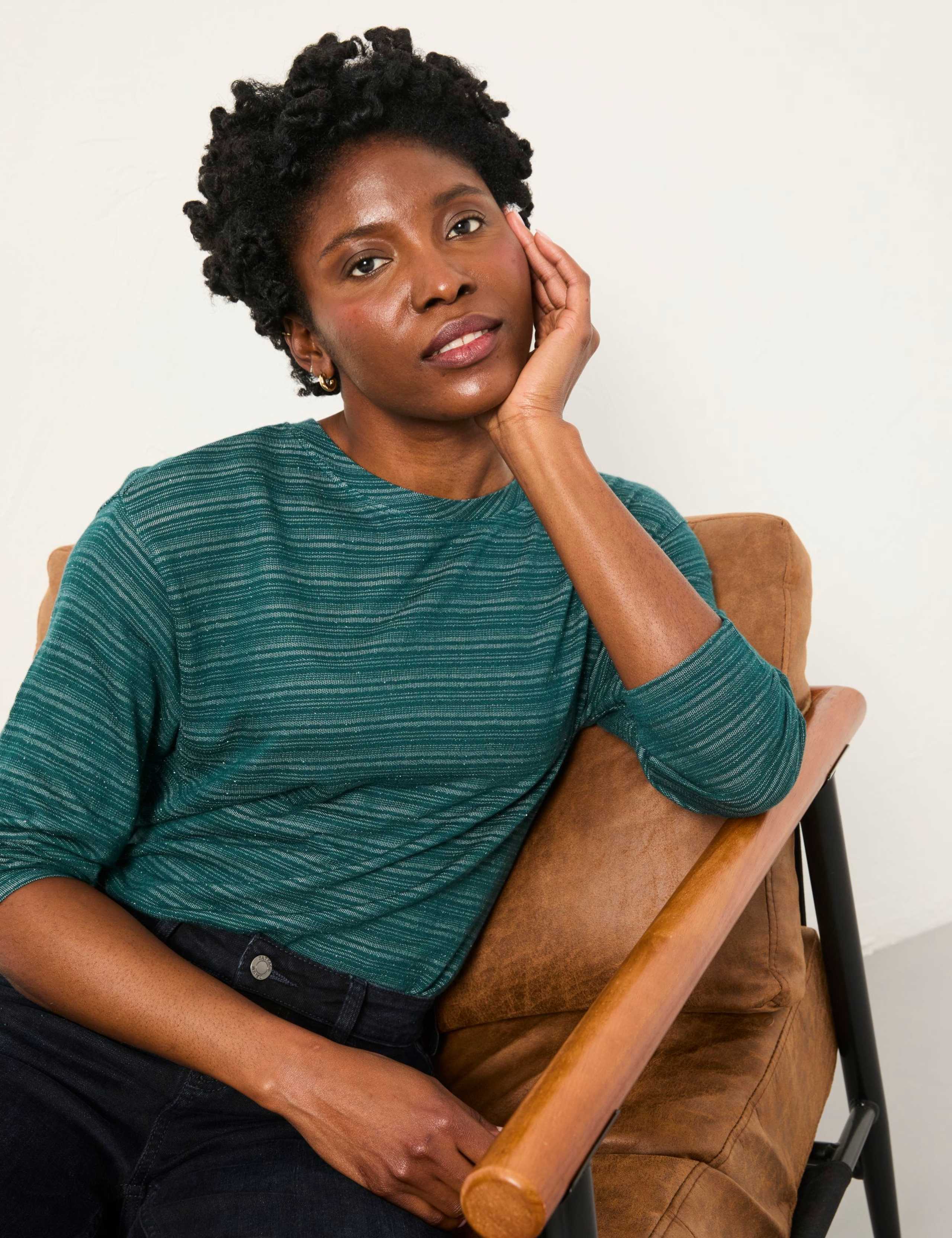 Metallic Striped V-Neck Top 3 of 5