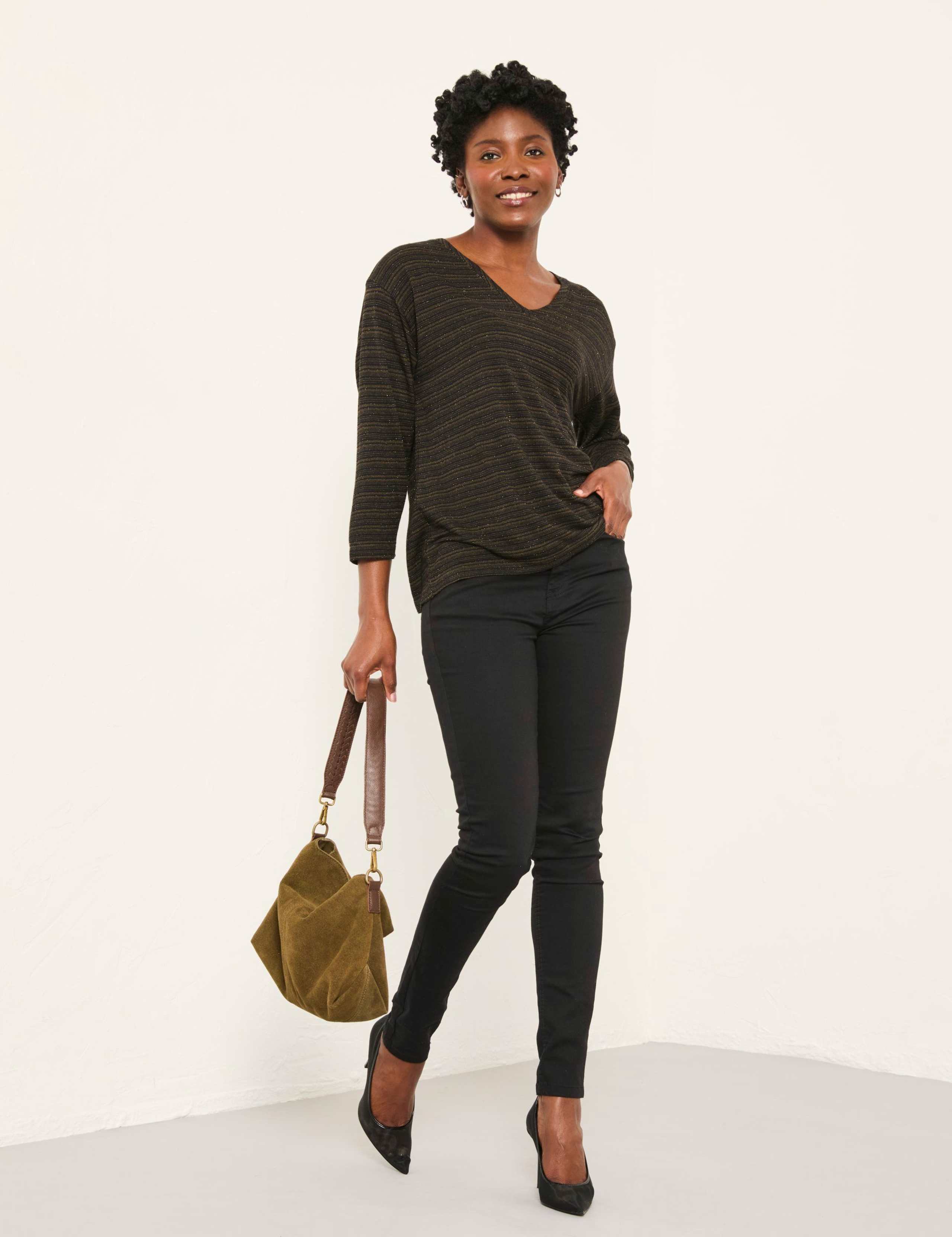 Metallic Striped V-Neck Top 1 of 5