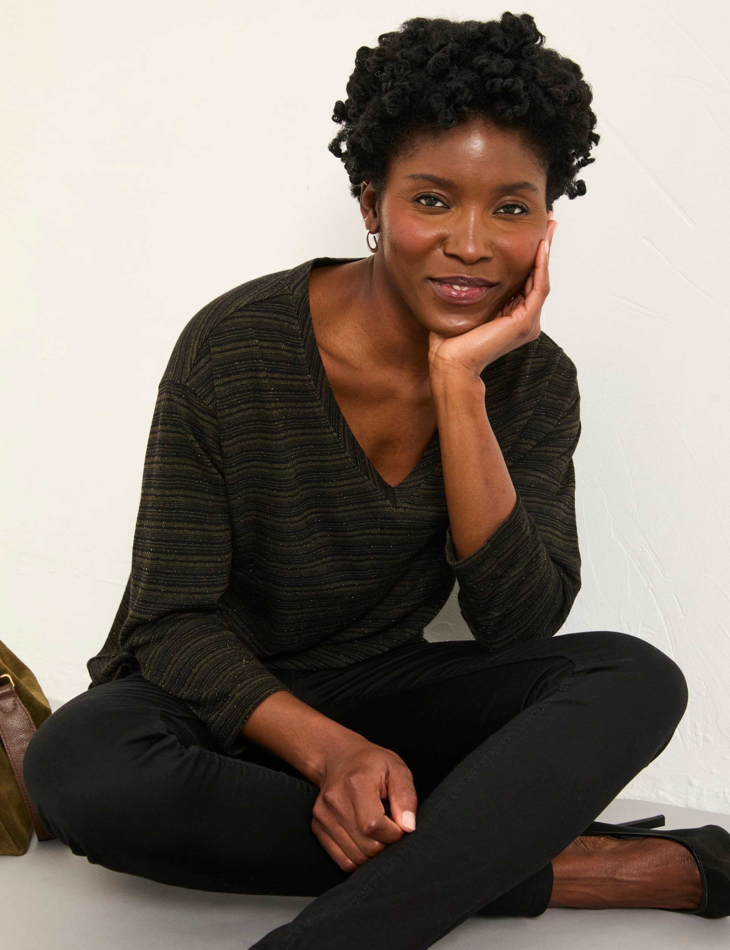 Metallic Striped V-Neck Top 3 of 5