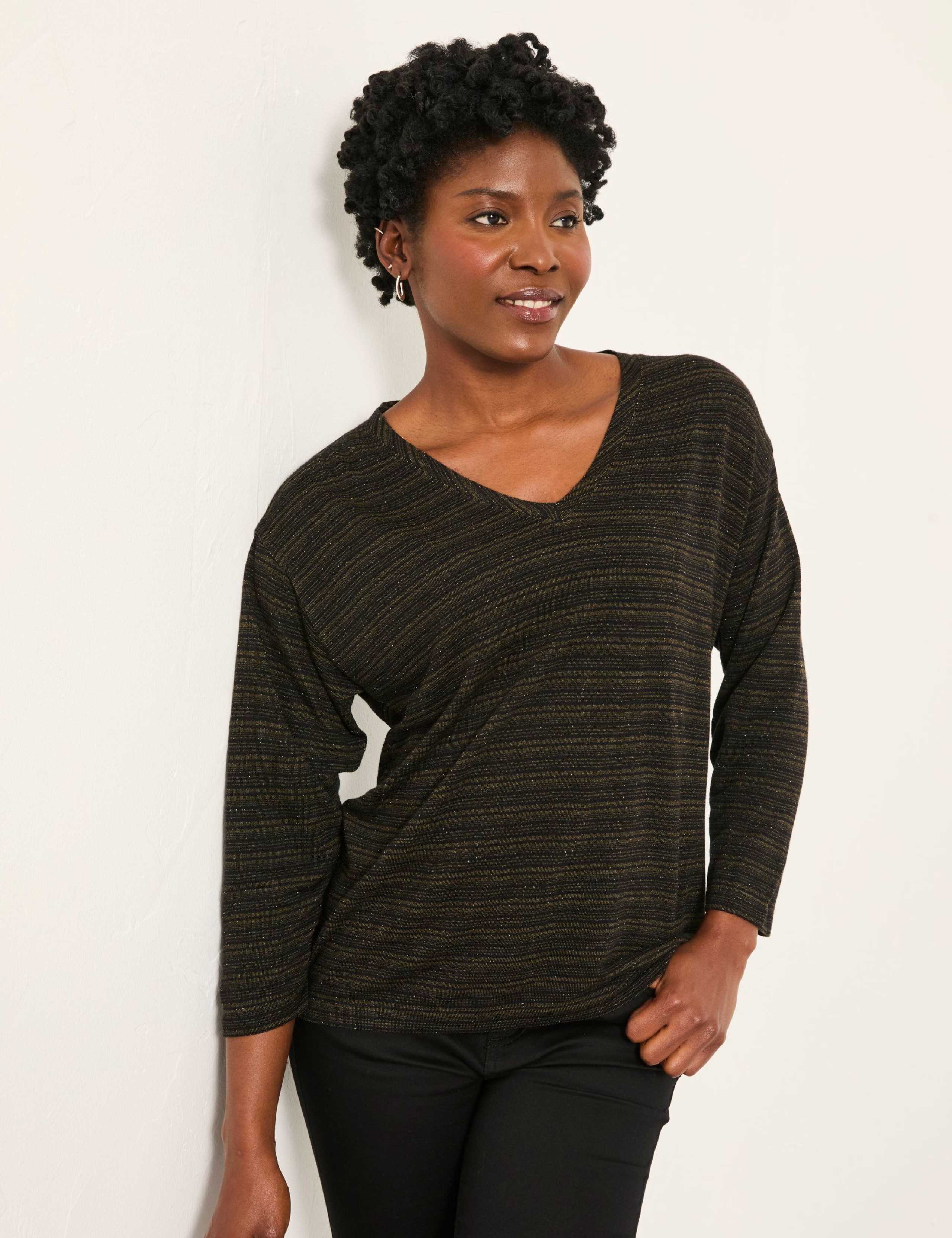 Metallic Striped V-Neck Top 4 of 5