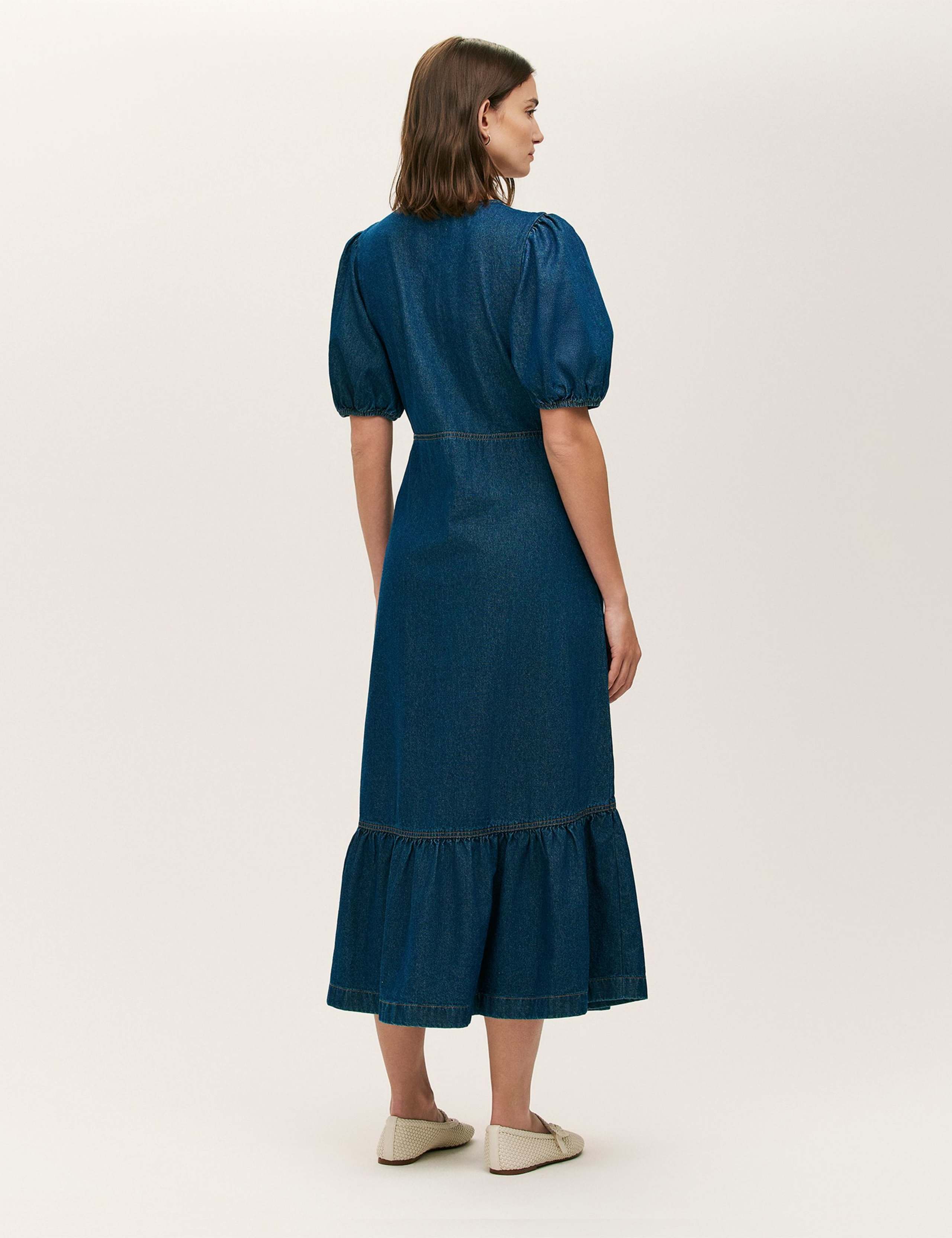 Denim Button Through Midi Tiered Dress 3 of 5