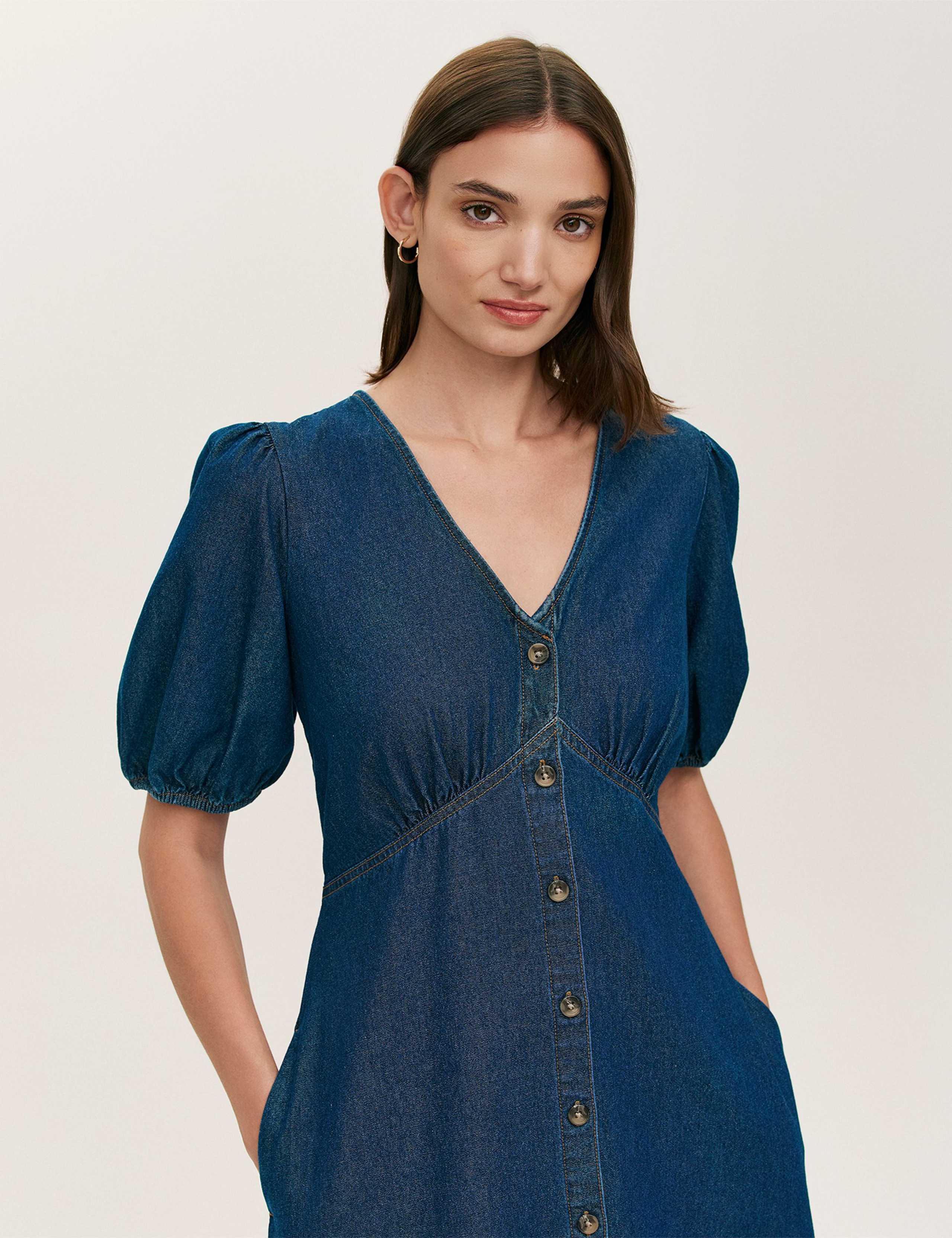 Denim Button Through Midi Tiered Dress 4 of 5