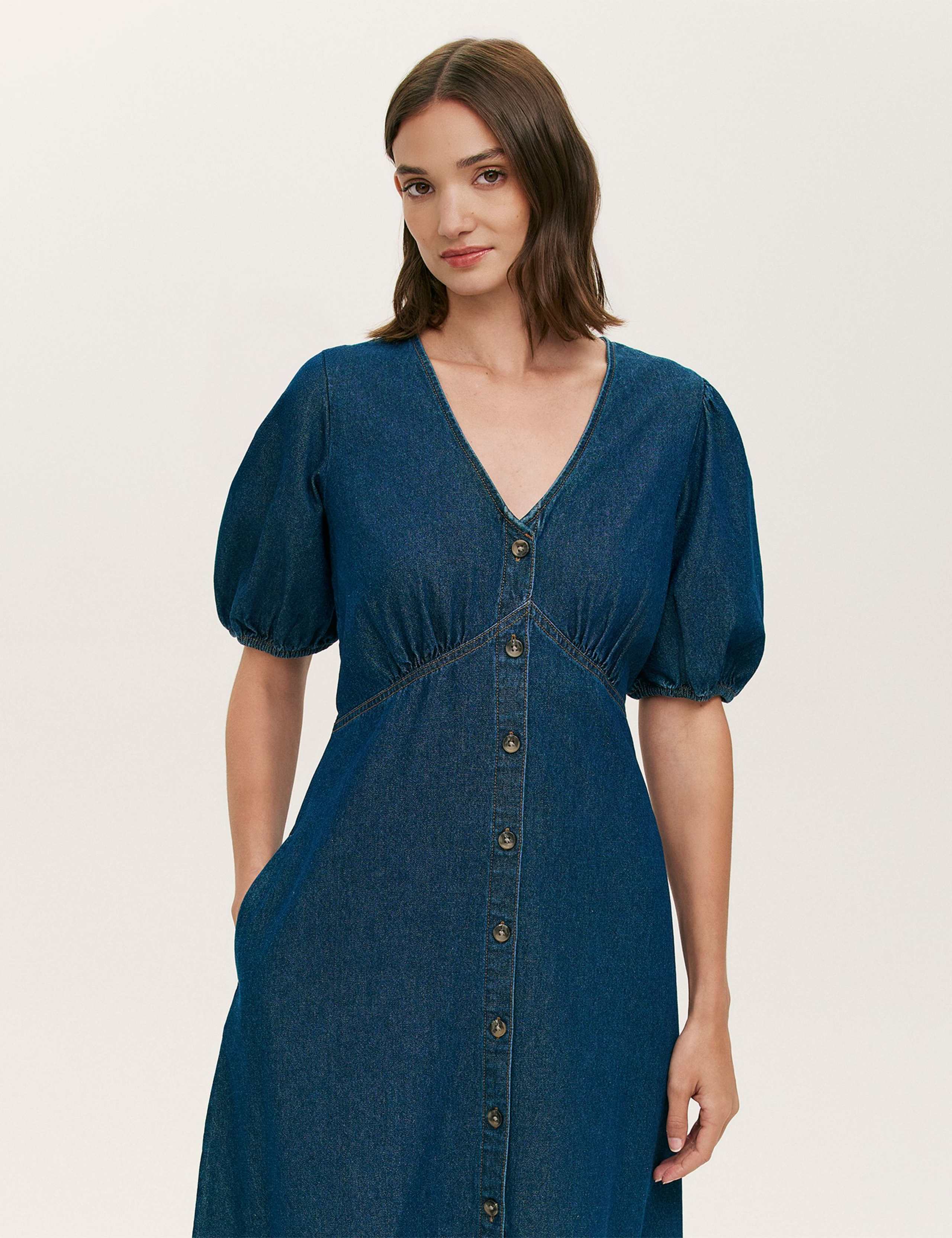 Denim Button Through Midi Tiered Dress 5 of 5