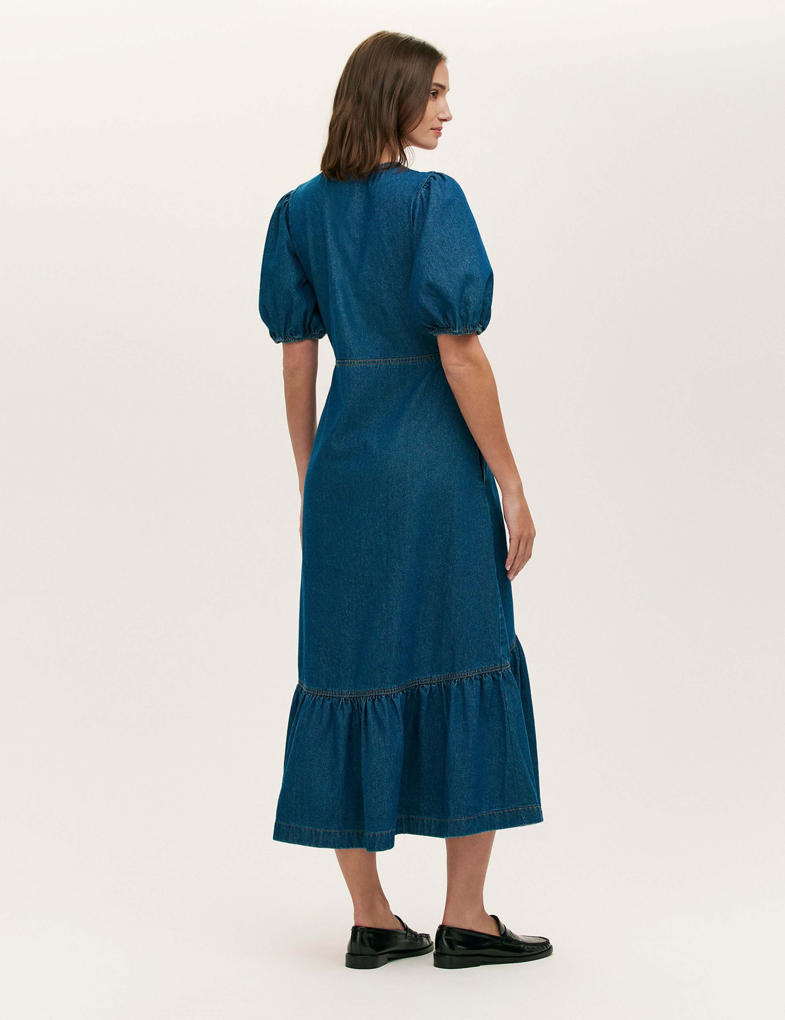 Denim Button Through Midi Tiered Dress 2 of 4