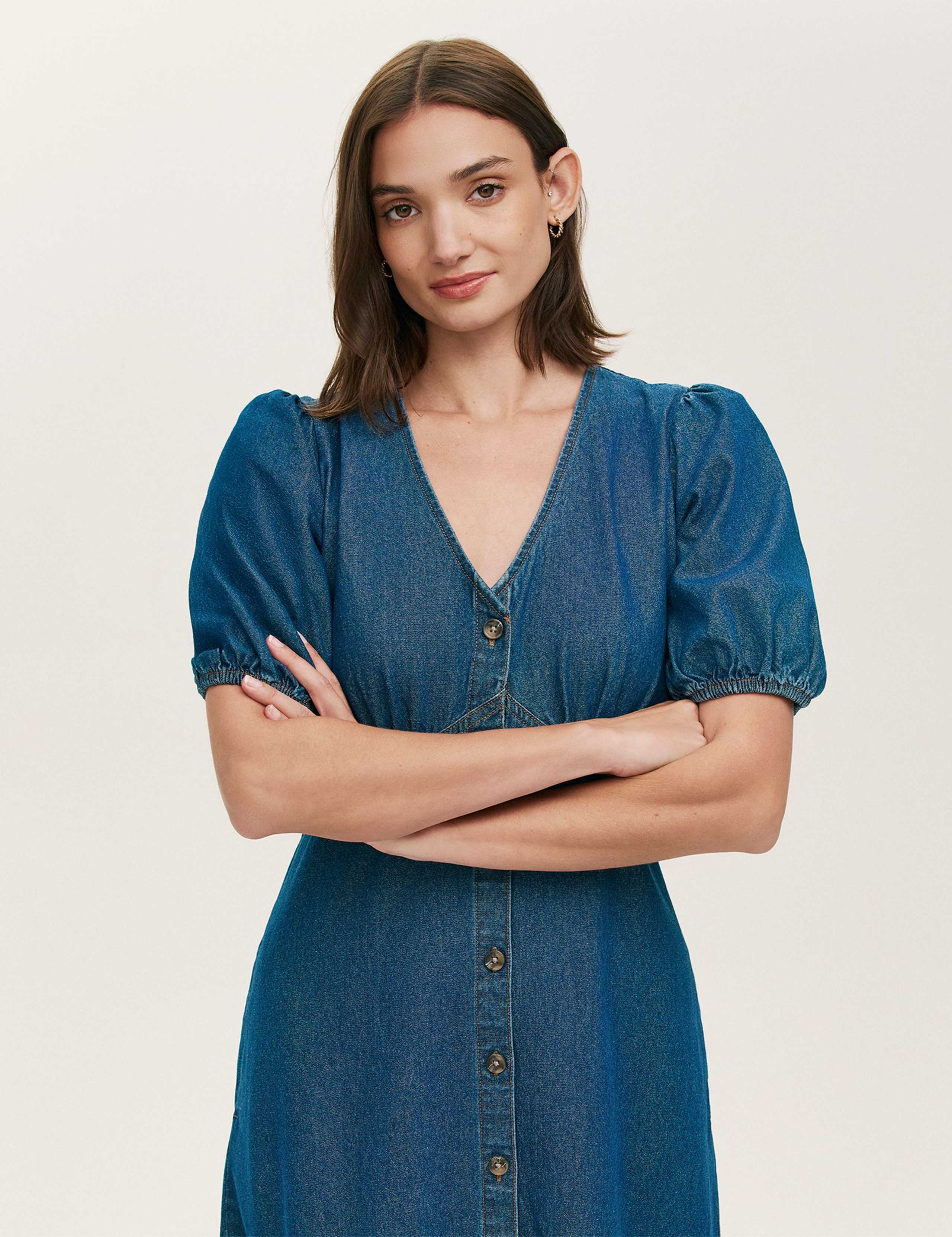 Denim Button Through Midi Tiered Dress 4 of 4