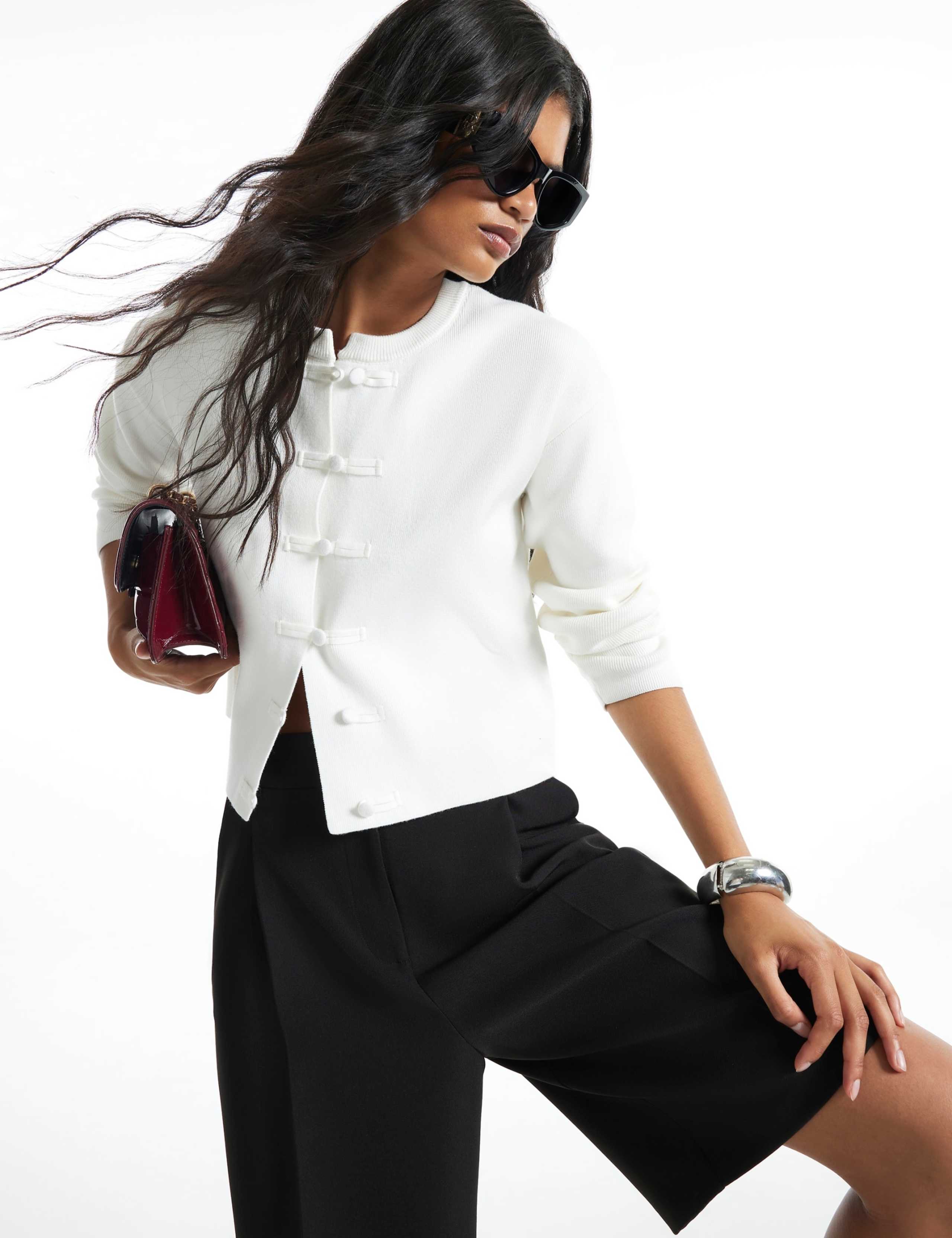 Ribbed Crew Neck Chinoiserie Drummer Cardigan 1 of 6