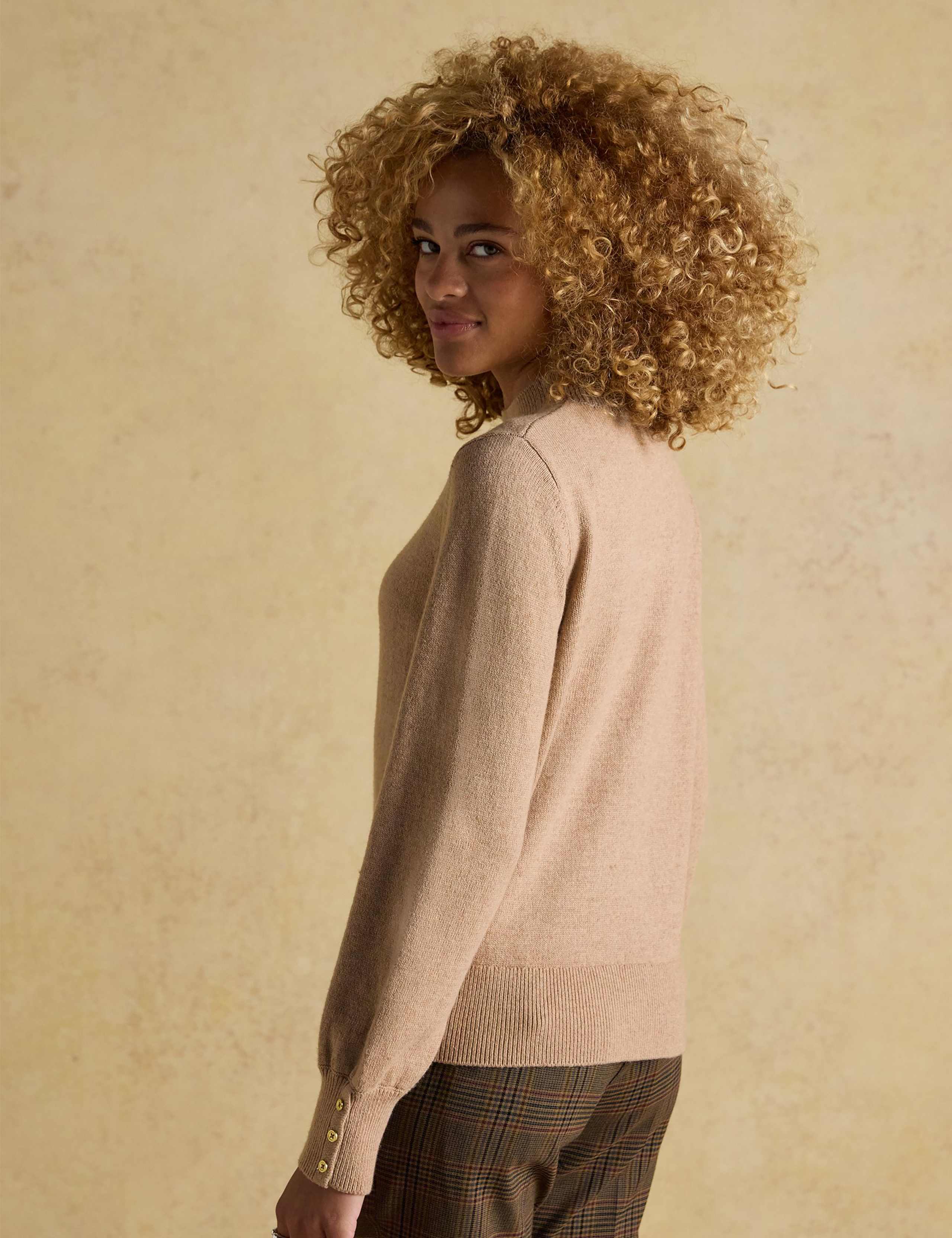 Cotton Rich High Neck Jumper with Wool 3 of 6