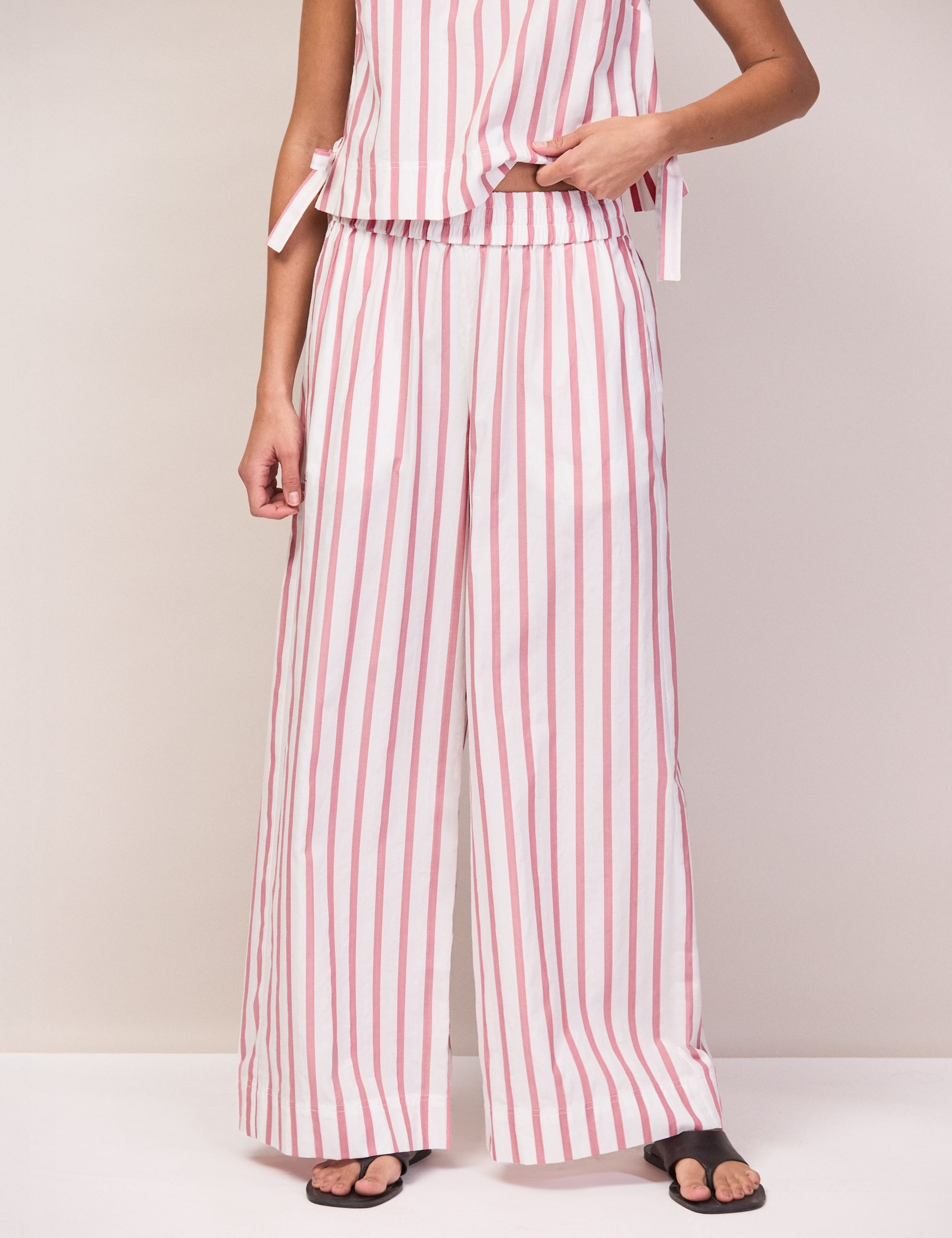 Cotton Blend Striped Wide Leg Trousers 2 of 7
