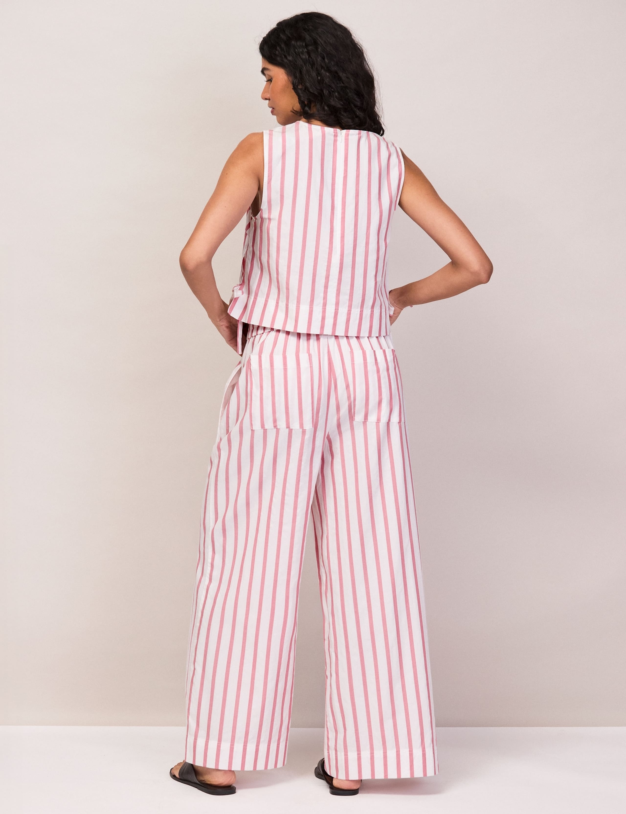 Cotton Blend Striped Wide Leg Trousers 4 of 7