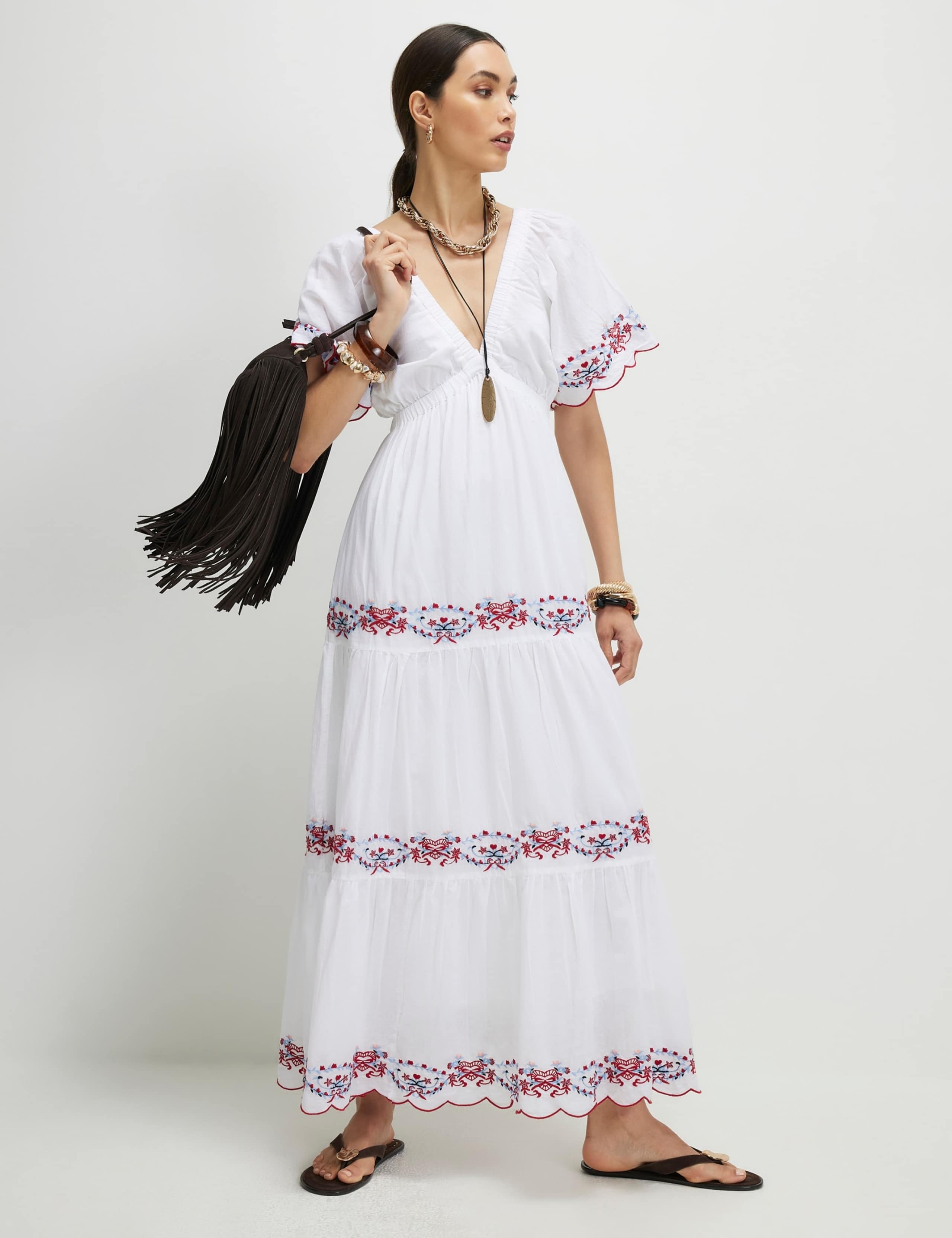 Pure Cotton Embroidered V-Neck Maxi Dress 1 of 4