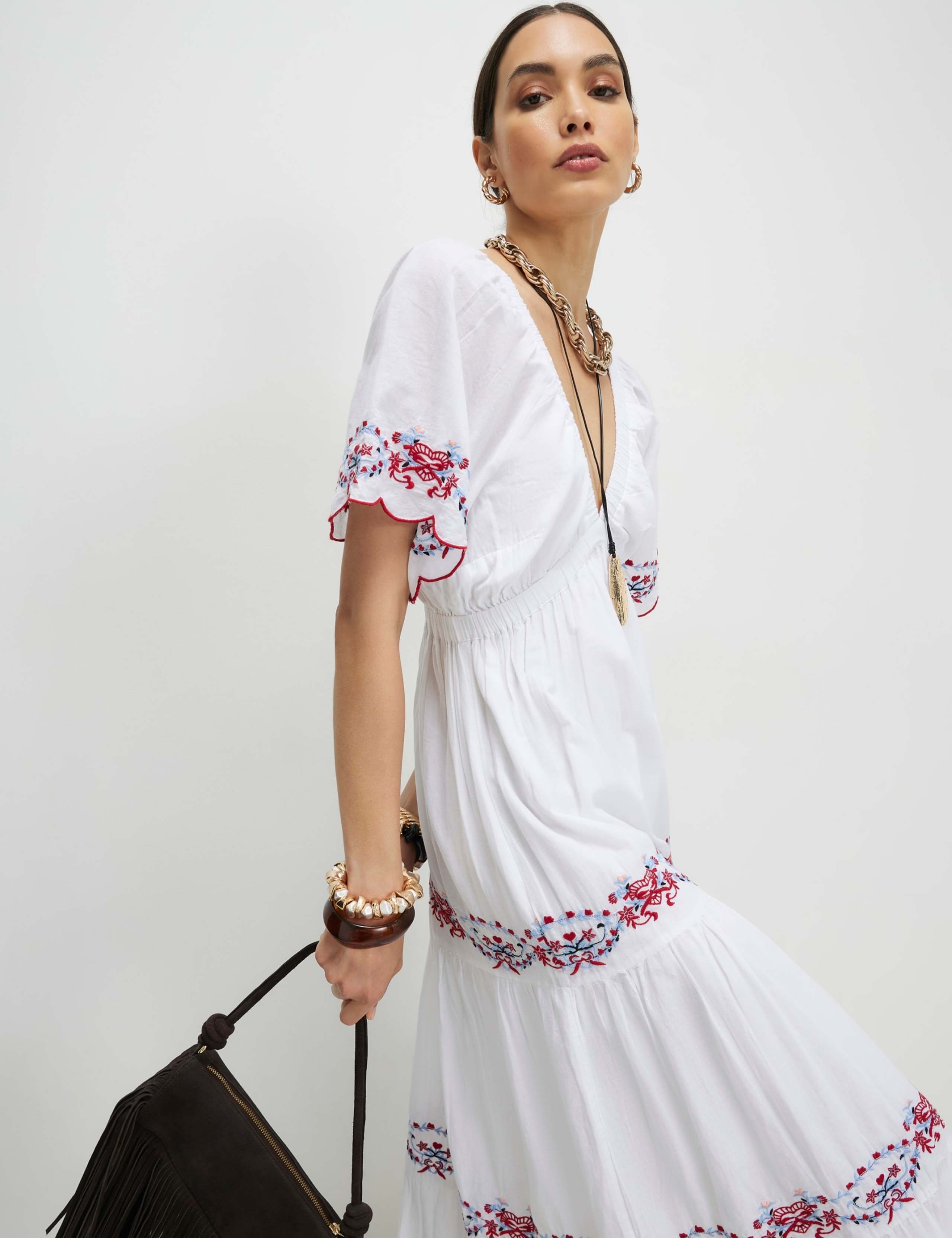 Pure Cotton Embroidered V-Neck Maxi Dress 2 of 4