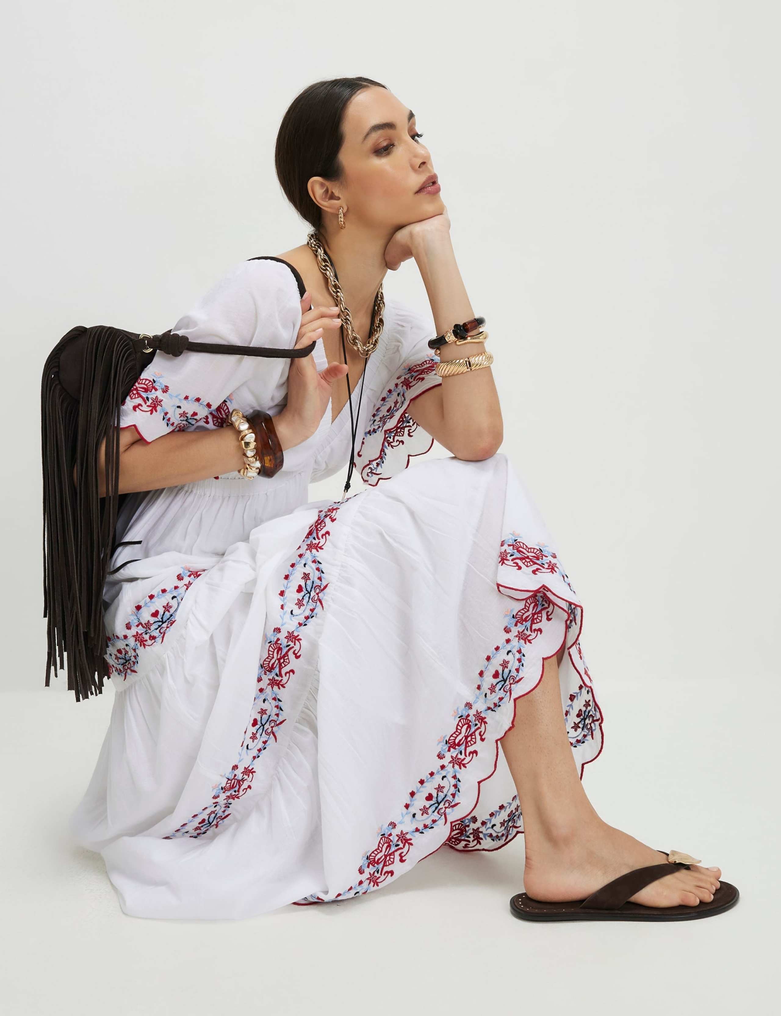 Pure Cotton Embroidered V-Neck Maxi Dress 3 of 4