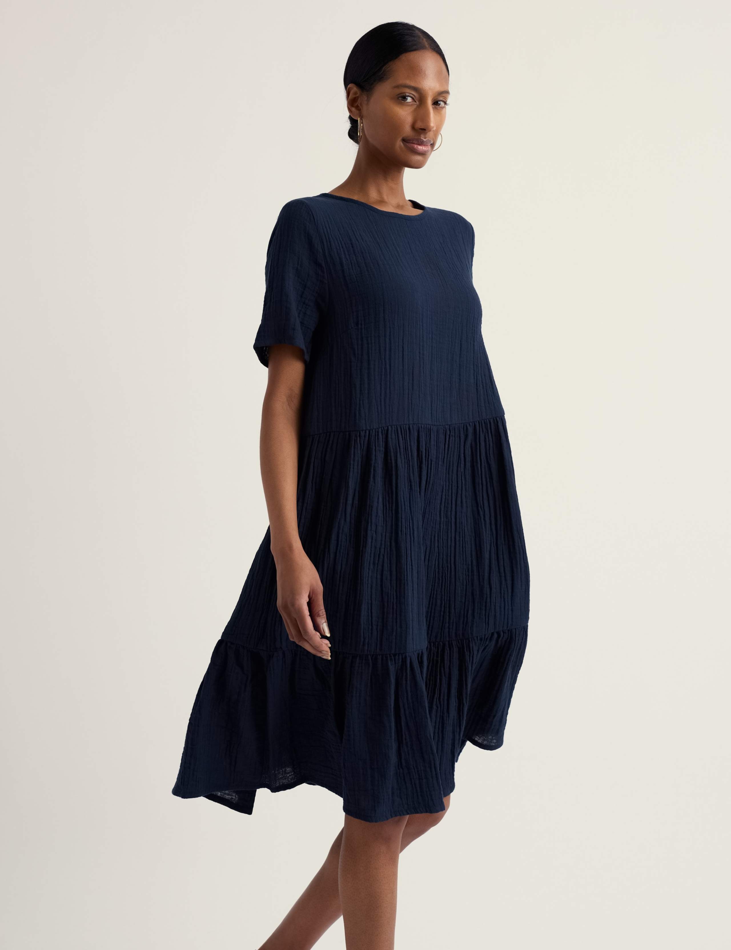 Pure Cotton Knee Length Relaxed Tiered Dress 3 of 5
