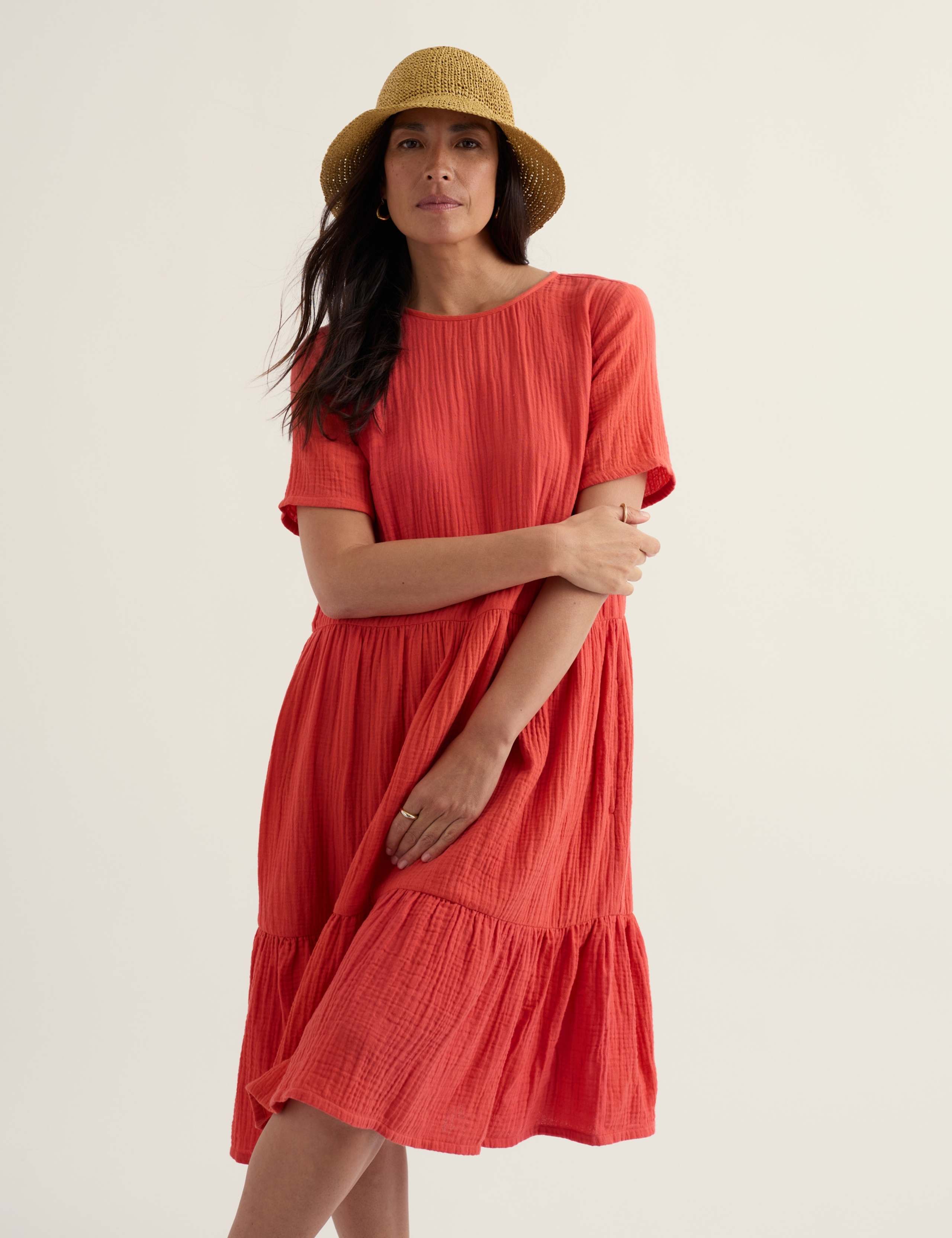 Pure Cotton Knee Length Relaxed Tiered Dress 3 of 6