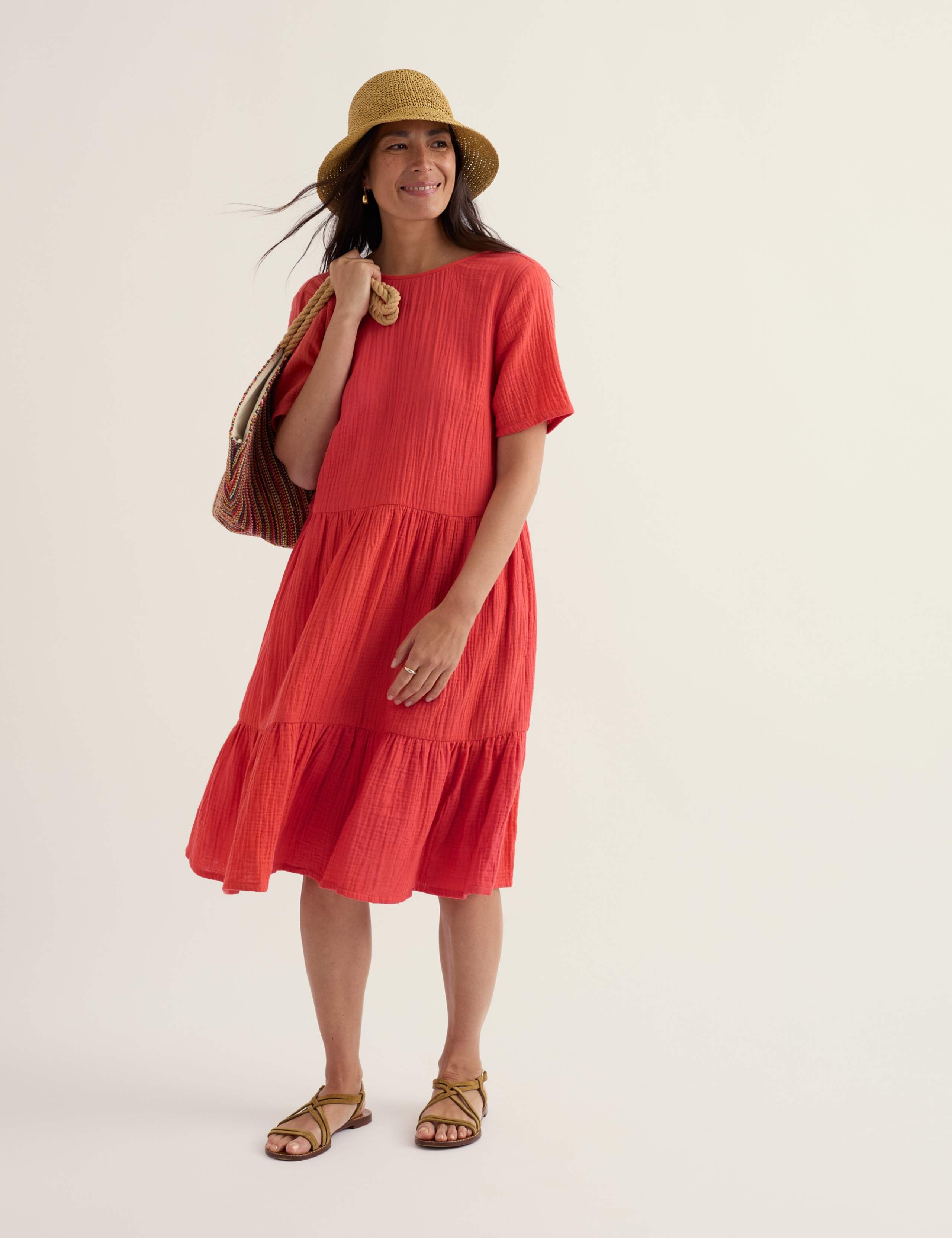 Pure Cotton Knee Length Relaxed Tiered Dress 4 of 6