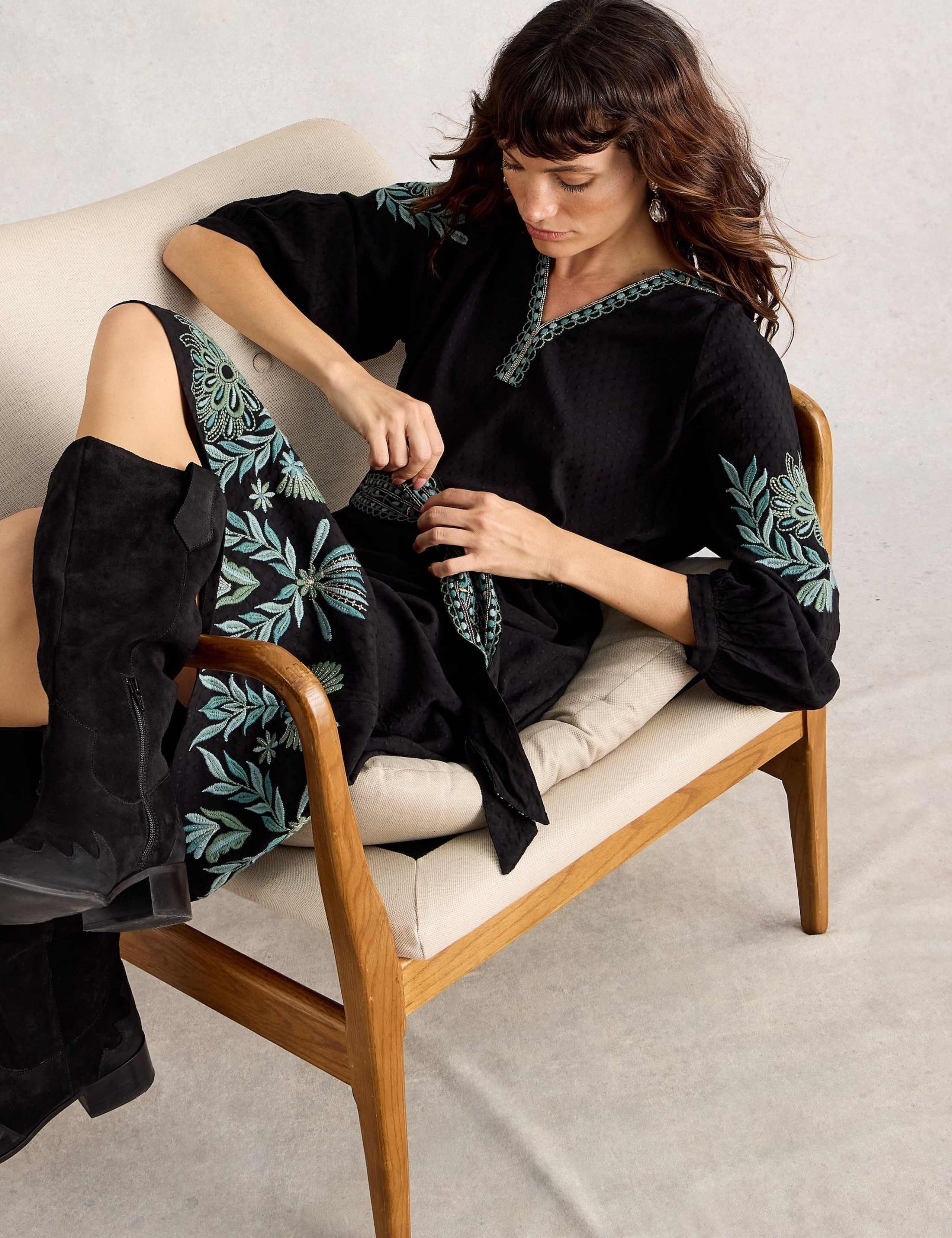 Embroidered Notch Neck Midi Tea Dress 3 of 6