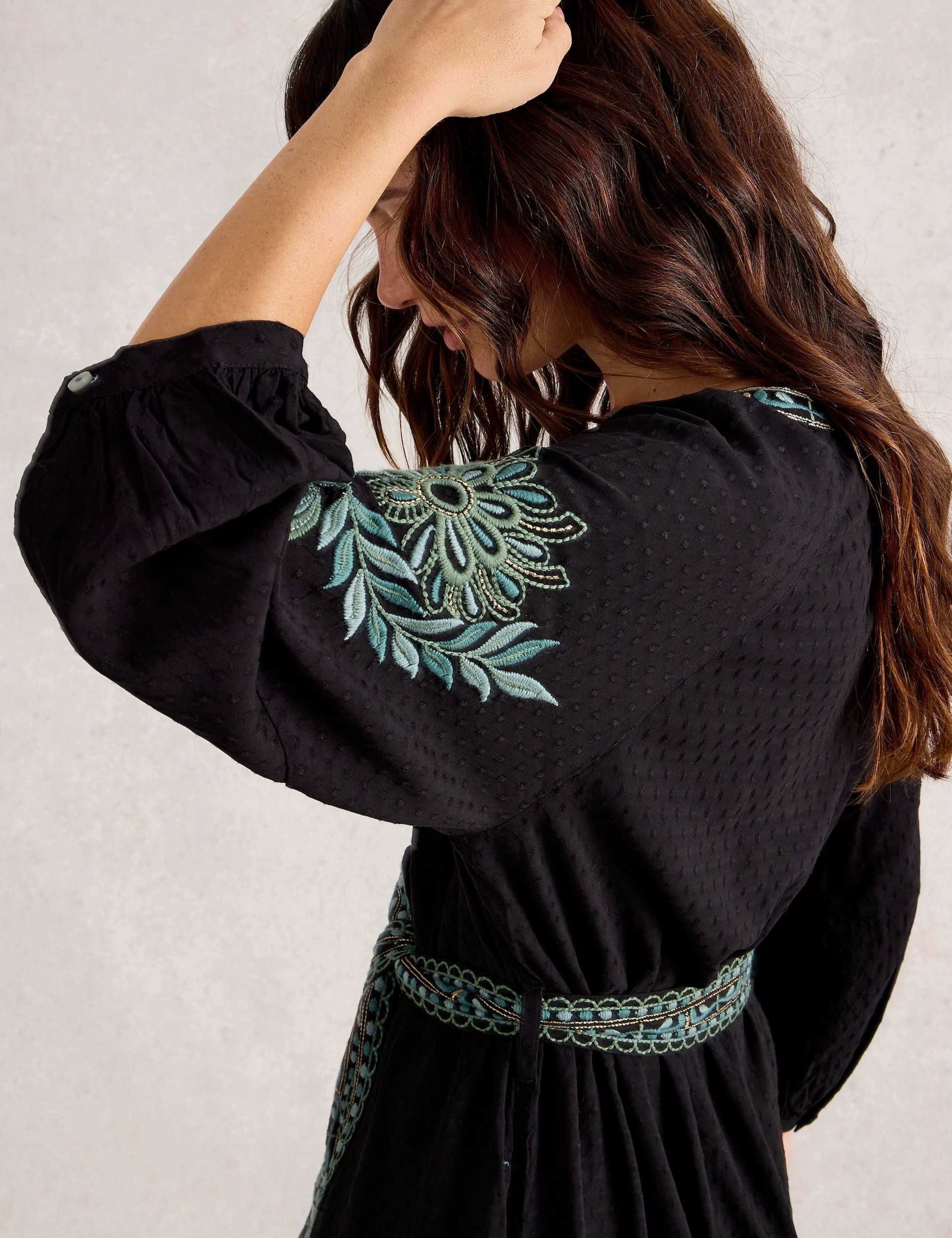 Embroidered Notch Neck Midi Tea Dress 4 of 6