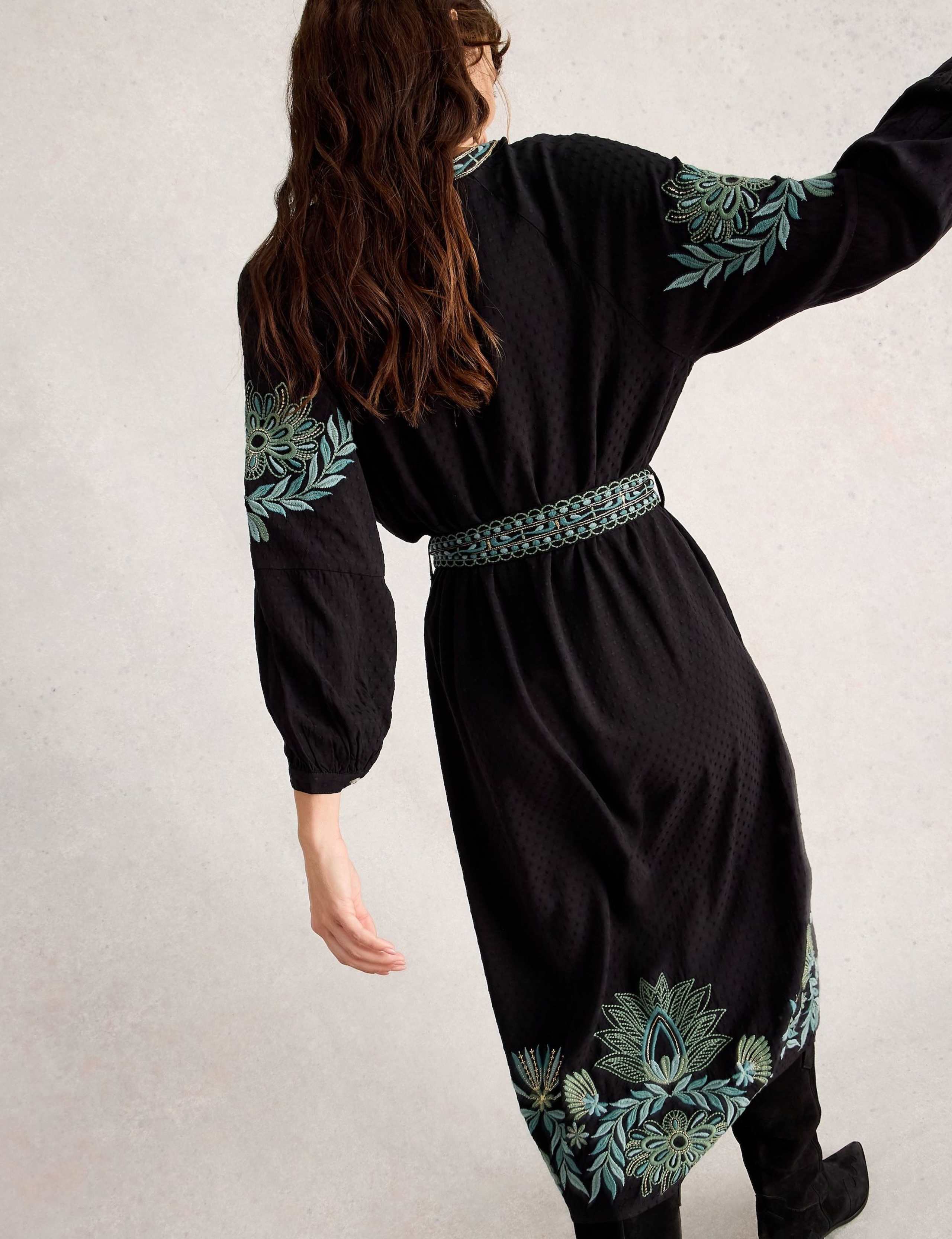 Embroidered Notch Neck Midi Tea Dress 5 of 6